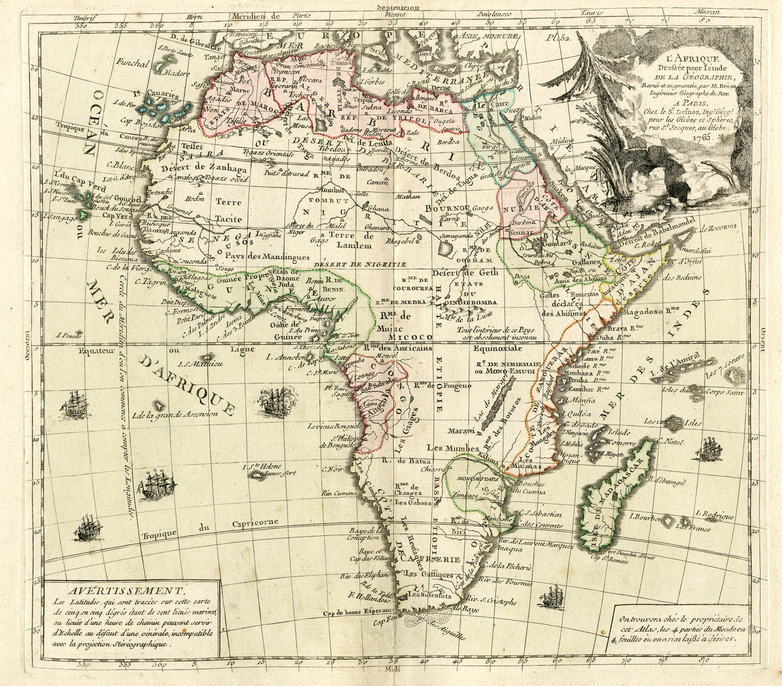 , Rare Antique Print-AFRICA CONTINENT-AFRIQUE-Brion de la Tour-Desnos-c.1765, Pictura Antique Prints