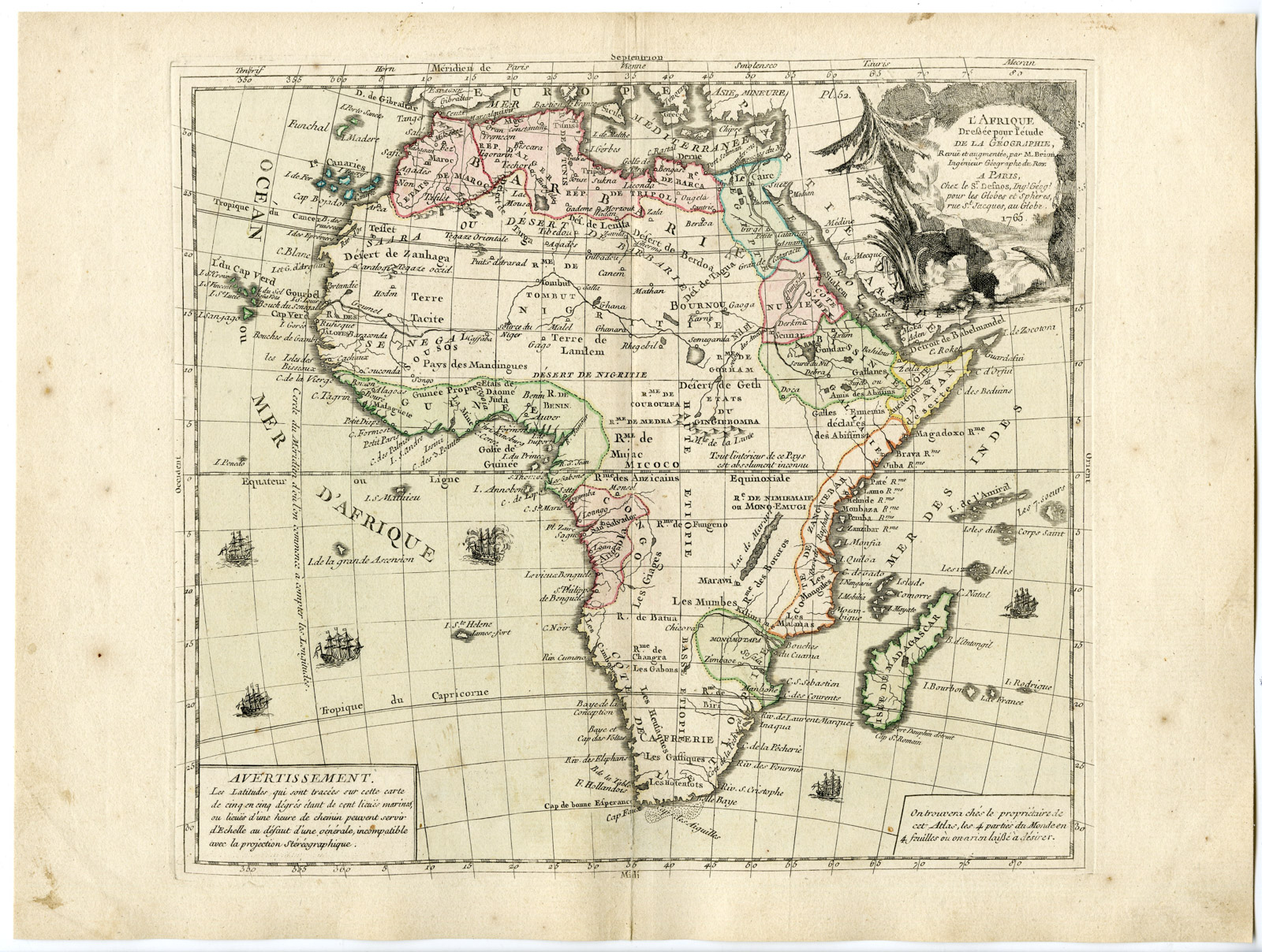 , Rare Antique Print-AFRICA CONTINENT-AFRIQUE-Brion de la Tour-Desnos-c.1765, Pictura Antique Prints
