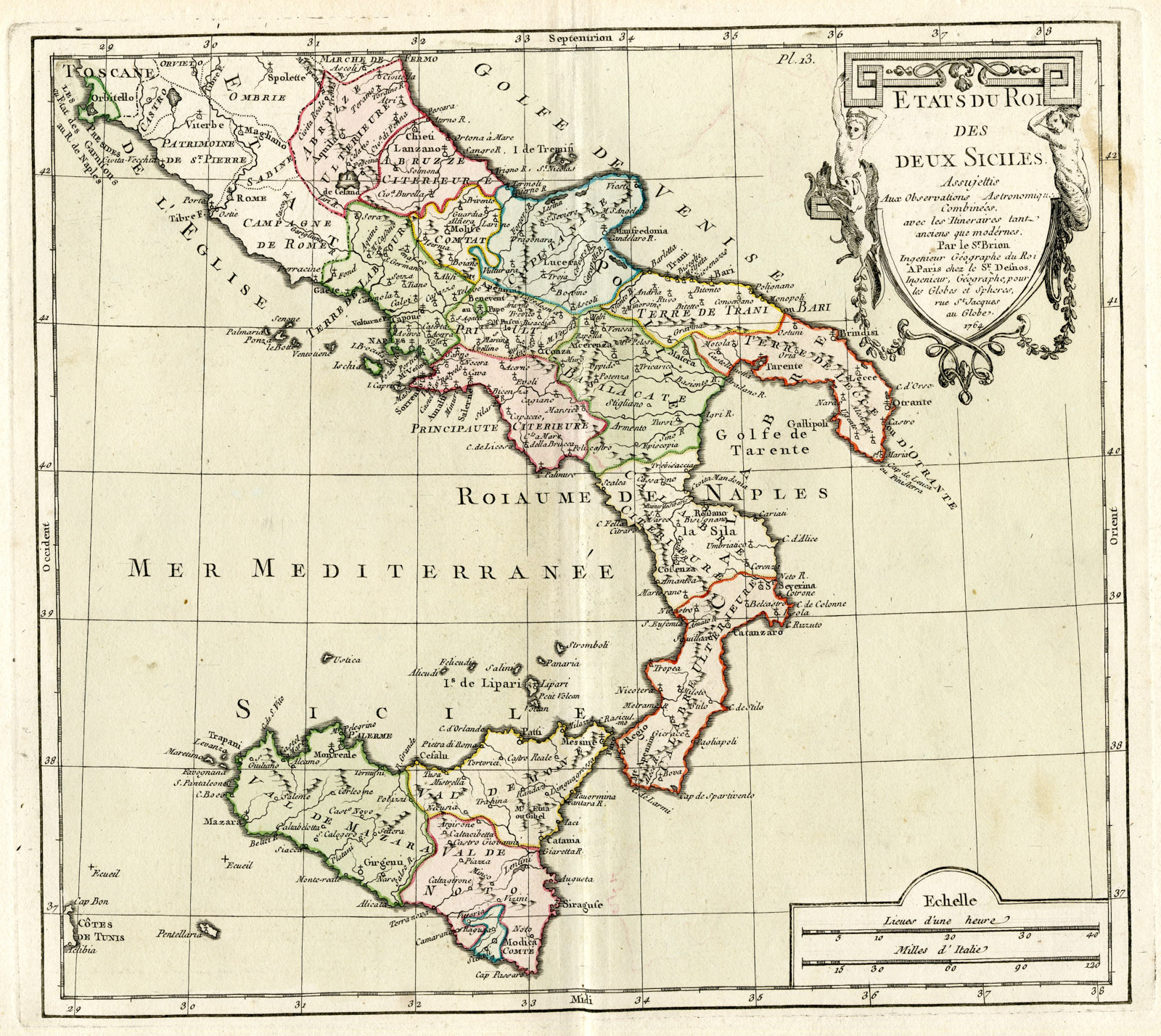 , Rare Antique Print-SOUTHERN ITALY-SICILY-Brion de la Tour-Desnos-c.1765, Pictura Antique Prints