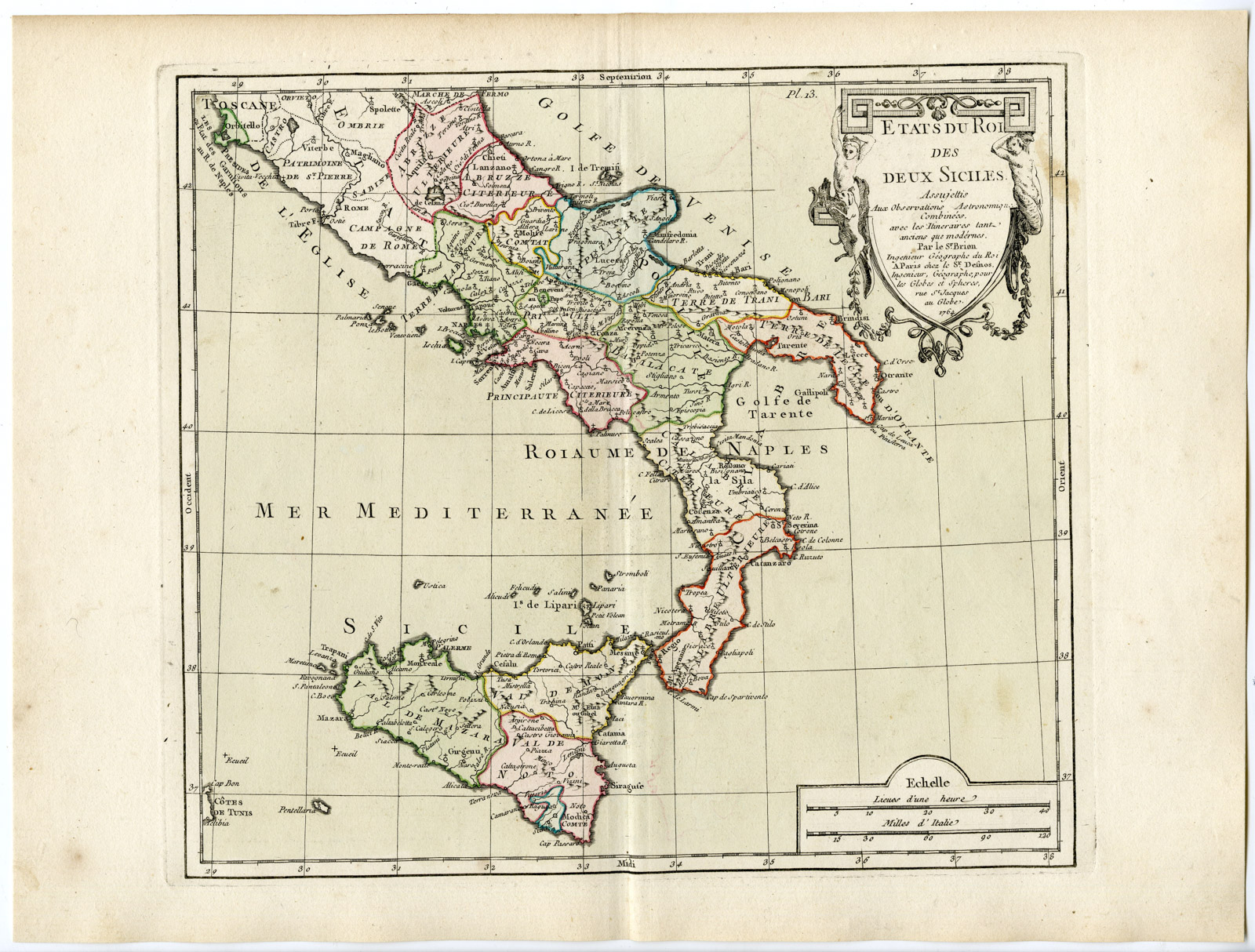 , Rare Antique Print-SOUTHERN ITALY-SICILY-Brion de la Tour-Desnos-c.1765, Pictura Antique Prints