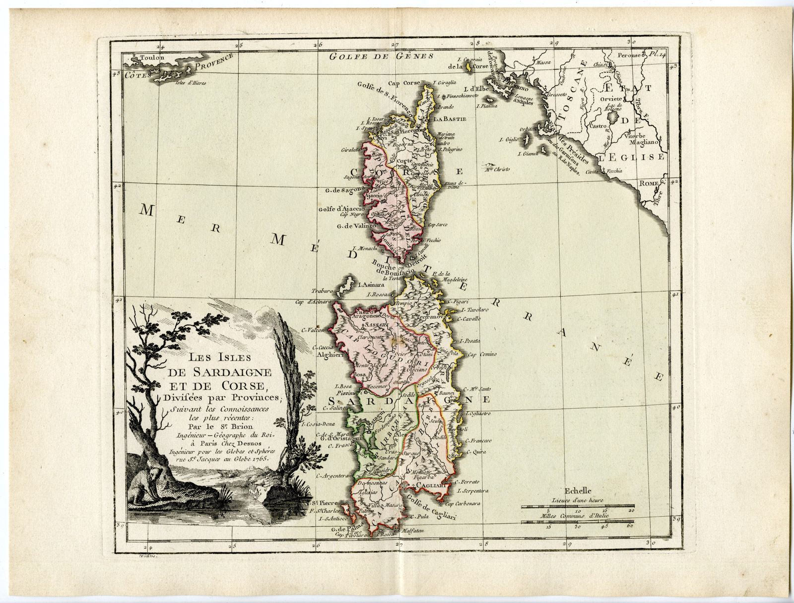 Pco 16500 416x316 Rare Antique Print-SARDINIA-CORSICA-ISLANDS-Brion de la Tour-Desnos-c.1765 - Image 2