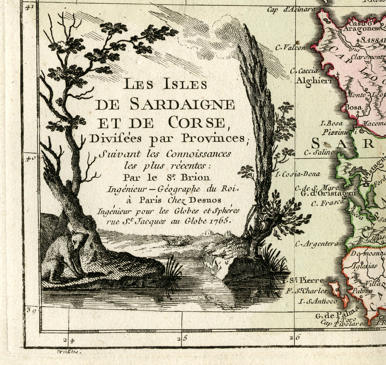 Pco 16501 416x393 Rare Antique Print-SARDINIA-CORSICA-ISLANDS-Brion de la Tour-Desnos-c.1765 - Image 3