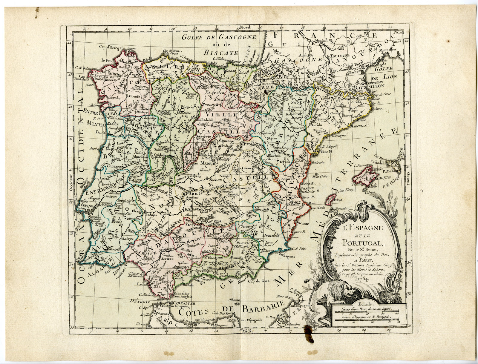 , Rare Antique Print-SPAIN-PORTUGAL-Brion de la Tour-Desnos-c.1765, Pictura Antique Prints