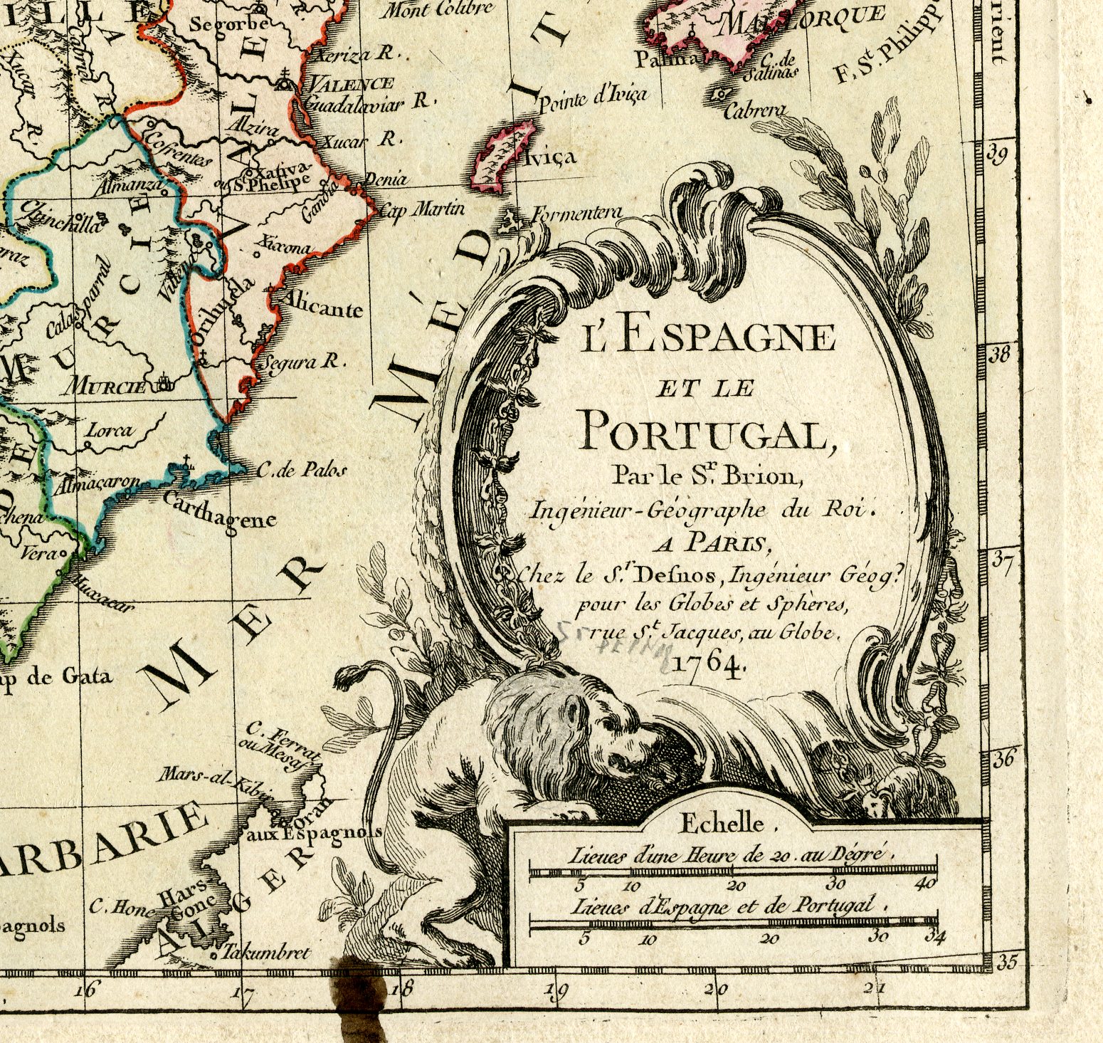 , Rare Antique Print-SPAIN-PORTUGAL-Brion de la Tour-Desnos-c.1765, Pictura Antique Prints