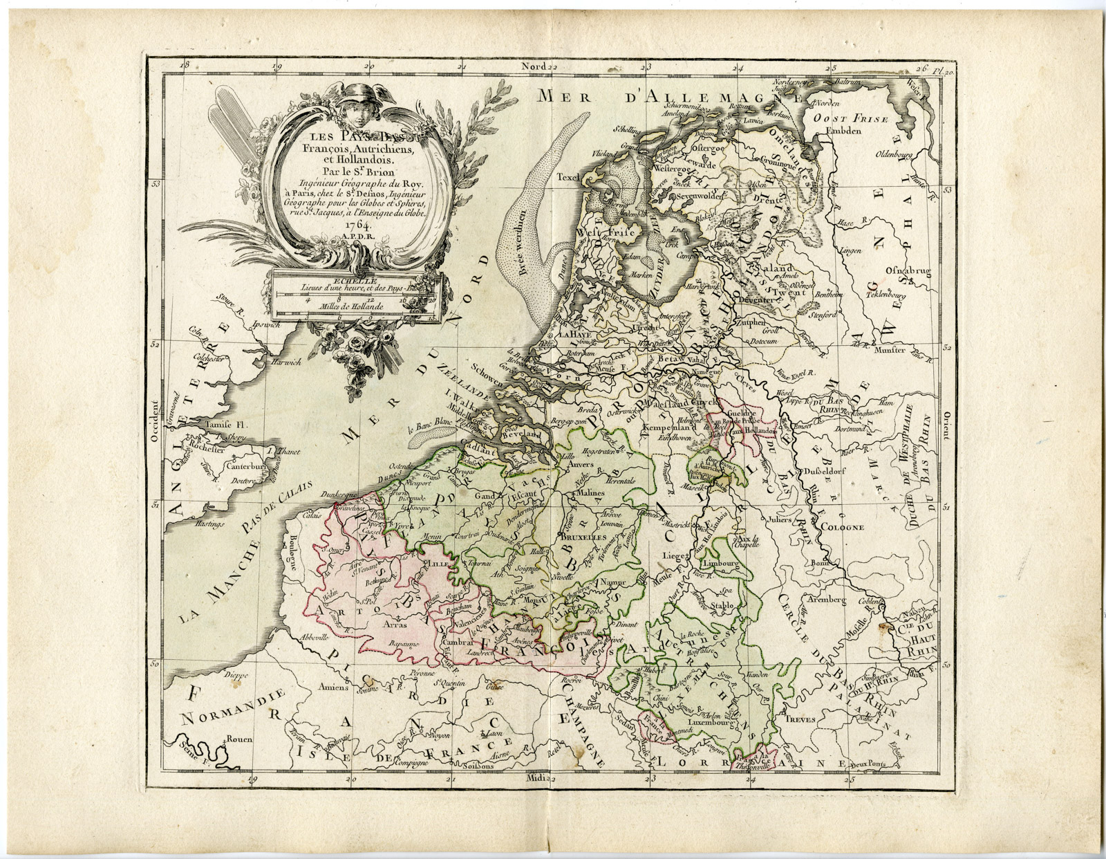 , Rare Antique Print-THE NETHETLANDS-HOLLAND-Brion de la Tour-Desnos-c.1765, Pictura Antique Prints