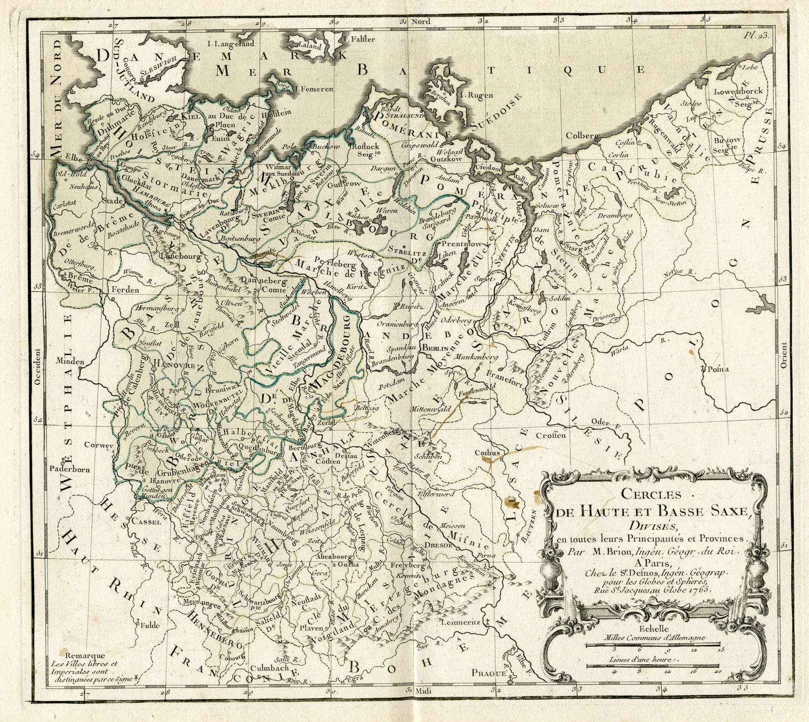 , Rare Antique Print-GERMANY-SAXONY-Brion de la Tour-Desnos-c.1765, Pictura Antique Prints