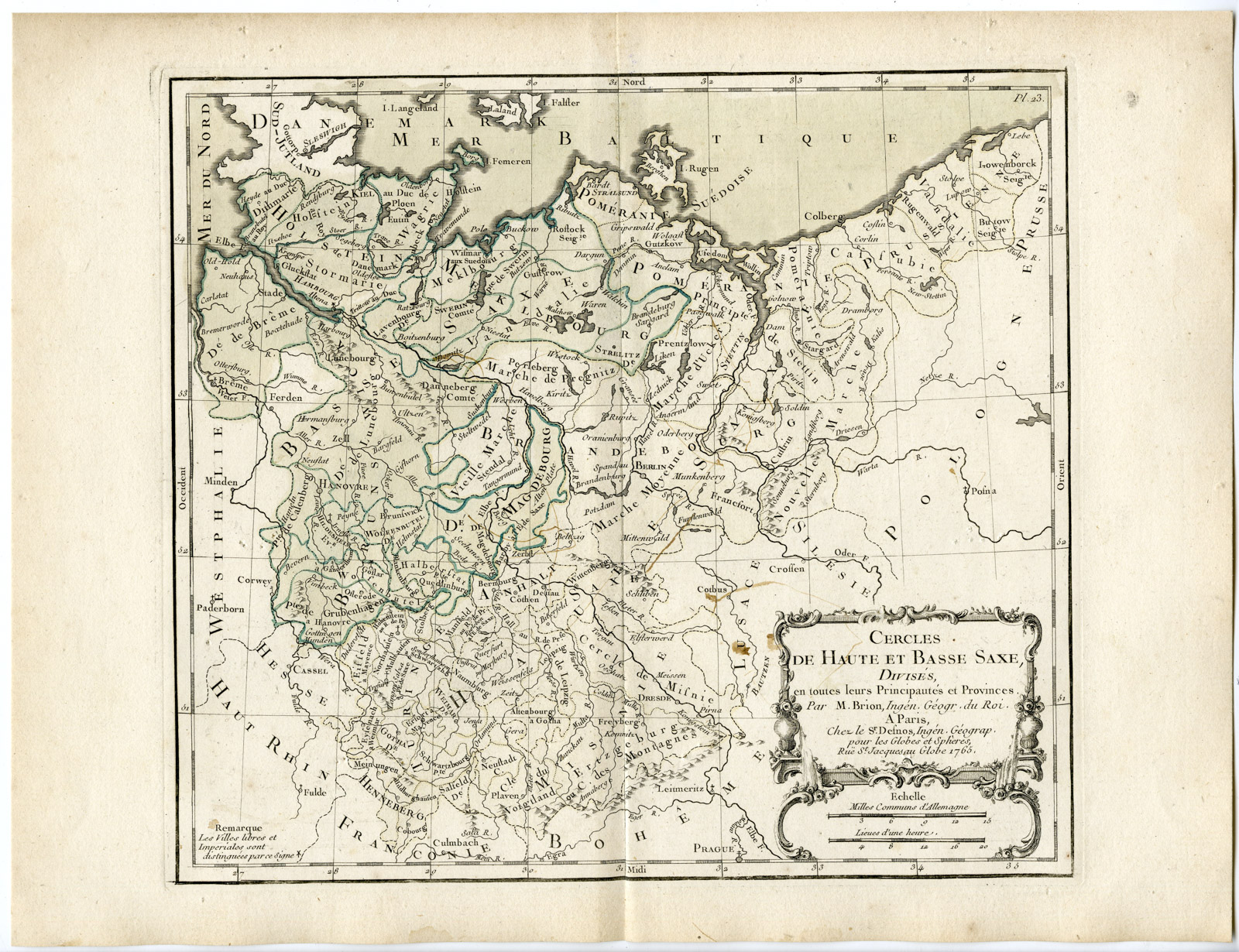 , Rare Antique Print-GERMANY-SAXONY-Brion de la Tour-Desnos-c.1765, Pictura Antique Prints