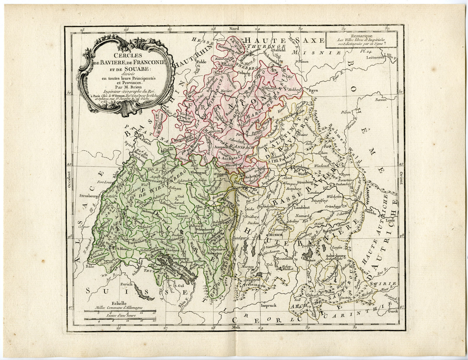 , Antique Print-GERMANY-BAVARIA-SWABIA-FRANCONIA-Brion de la Tour-Desnos-c.1765, Pictura Antique Prints