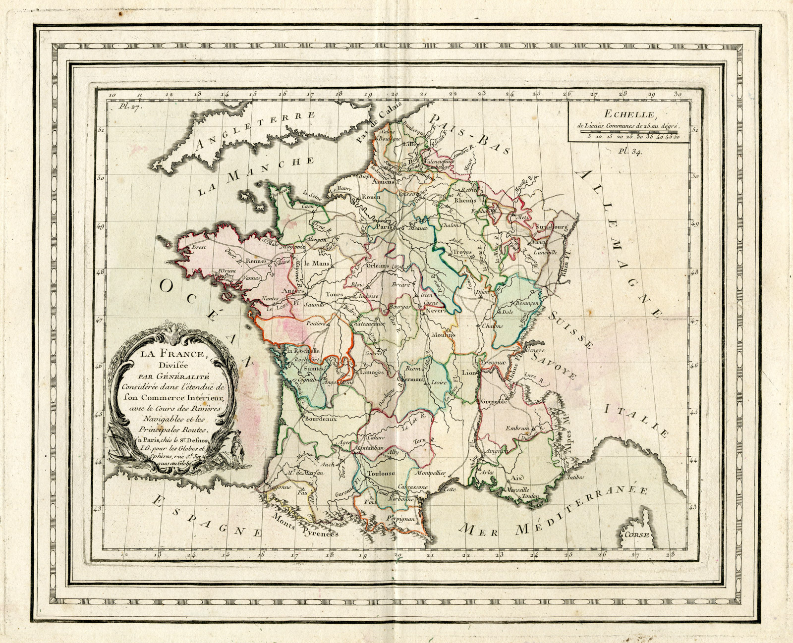 , Rare Antique Print-FRANCE-WESTERN EUROPE-REGIONS-Brion de la Tour-Desnos-c.1765, Pictura Antique Prints