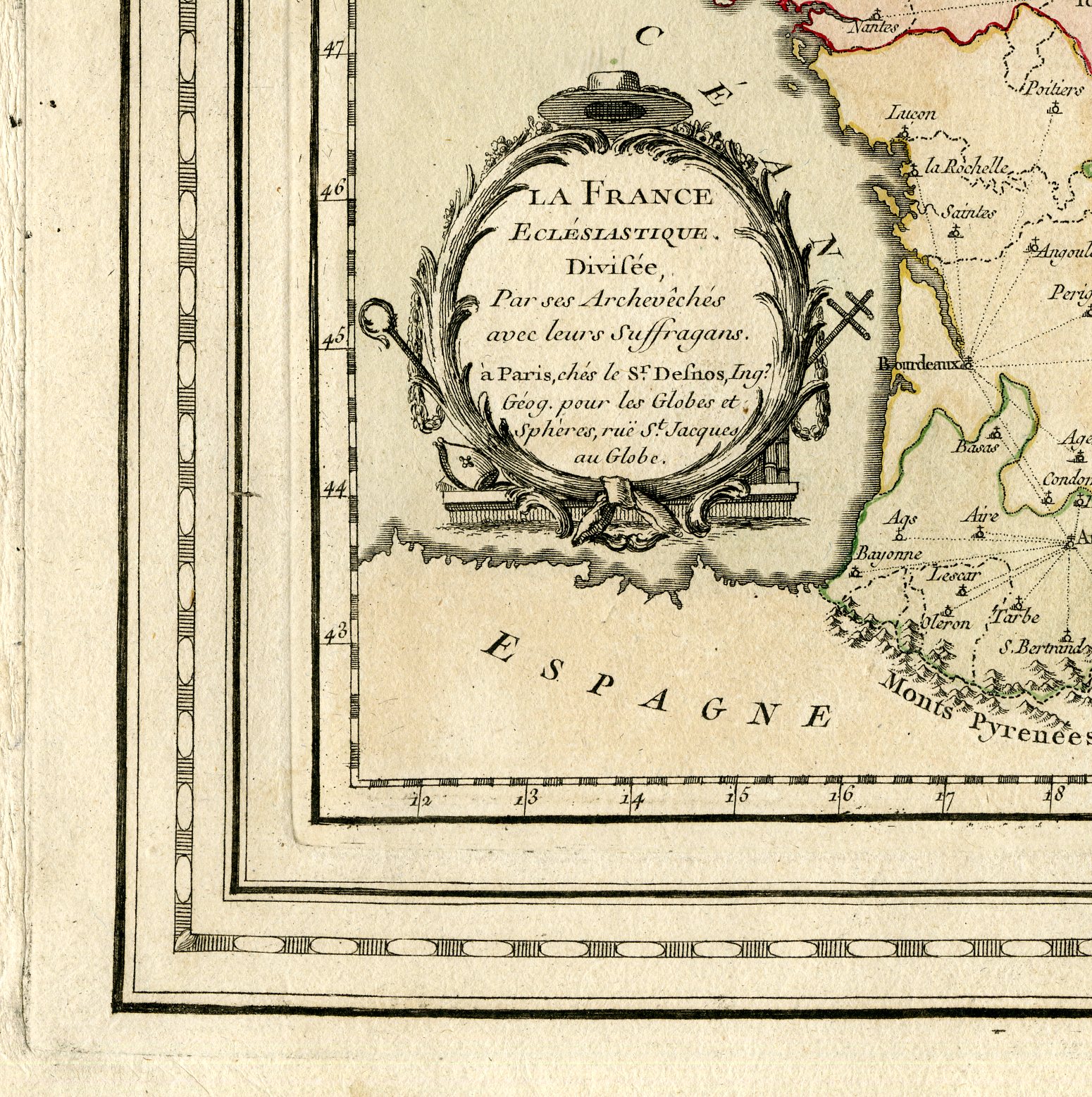 , Rare Antique Print-FRANCE-CHURCH PROVINCES-BISDOM-Brion de la Tour-Desnos-c.1765, Pictura Antique Prints