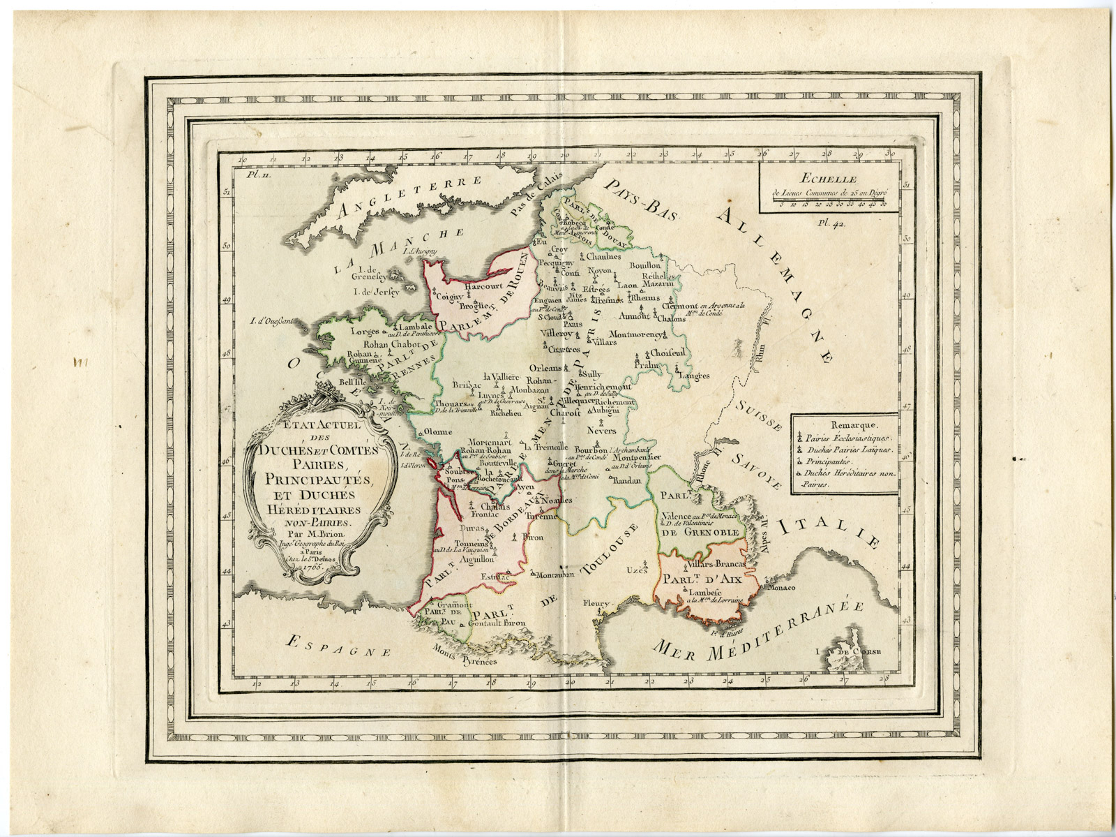 , Rare Antique Print-FRANCE-DUCHIES-EUROPE-Brion de la Tour-Desnos-c.1765, Pictura Antique Prints