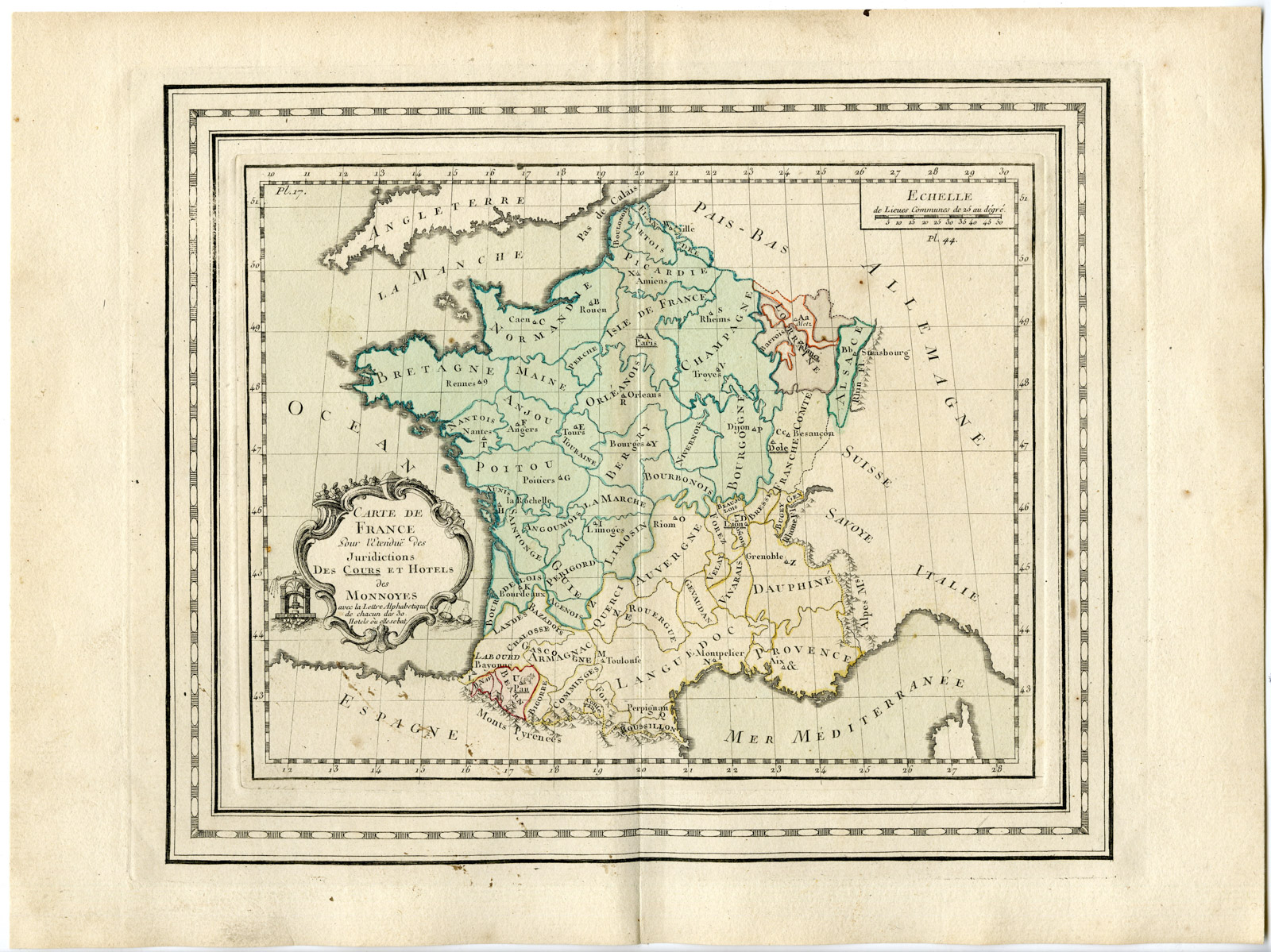 , Rare Antique Print-FRANCE-JURISDICTIONS-EUROPE-Brion de la Tour-Desnos-c.1765, Pictura Antique Prints