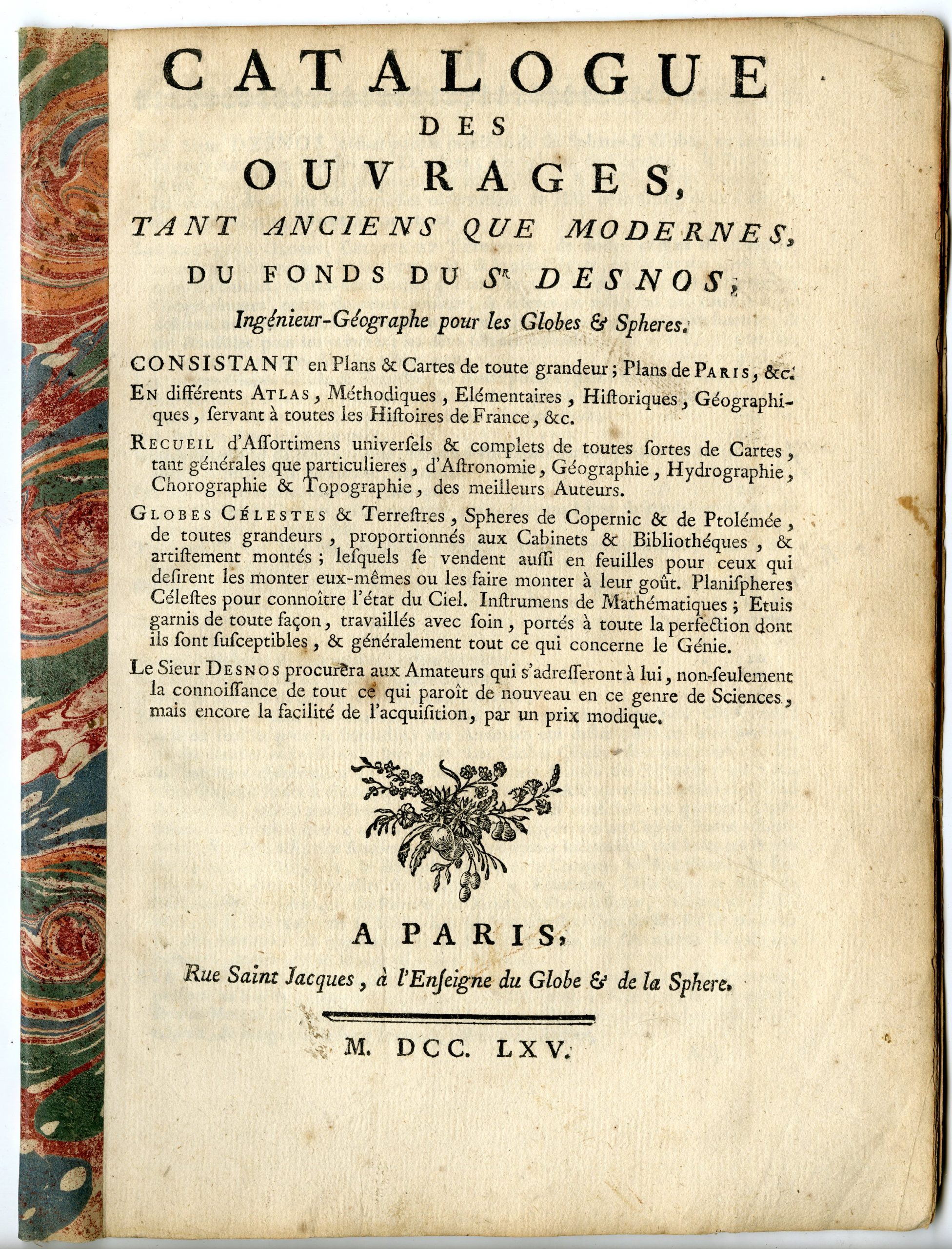 , Antique Booklet-RARE CATALOGUE OF STOCK-MAPS-ATLASES-Louis-Charles Desnos-1765, Pictura Antique Prints