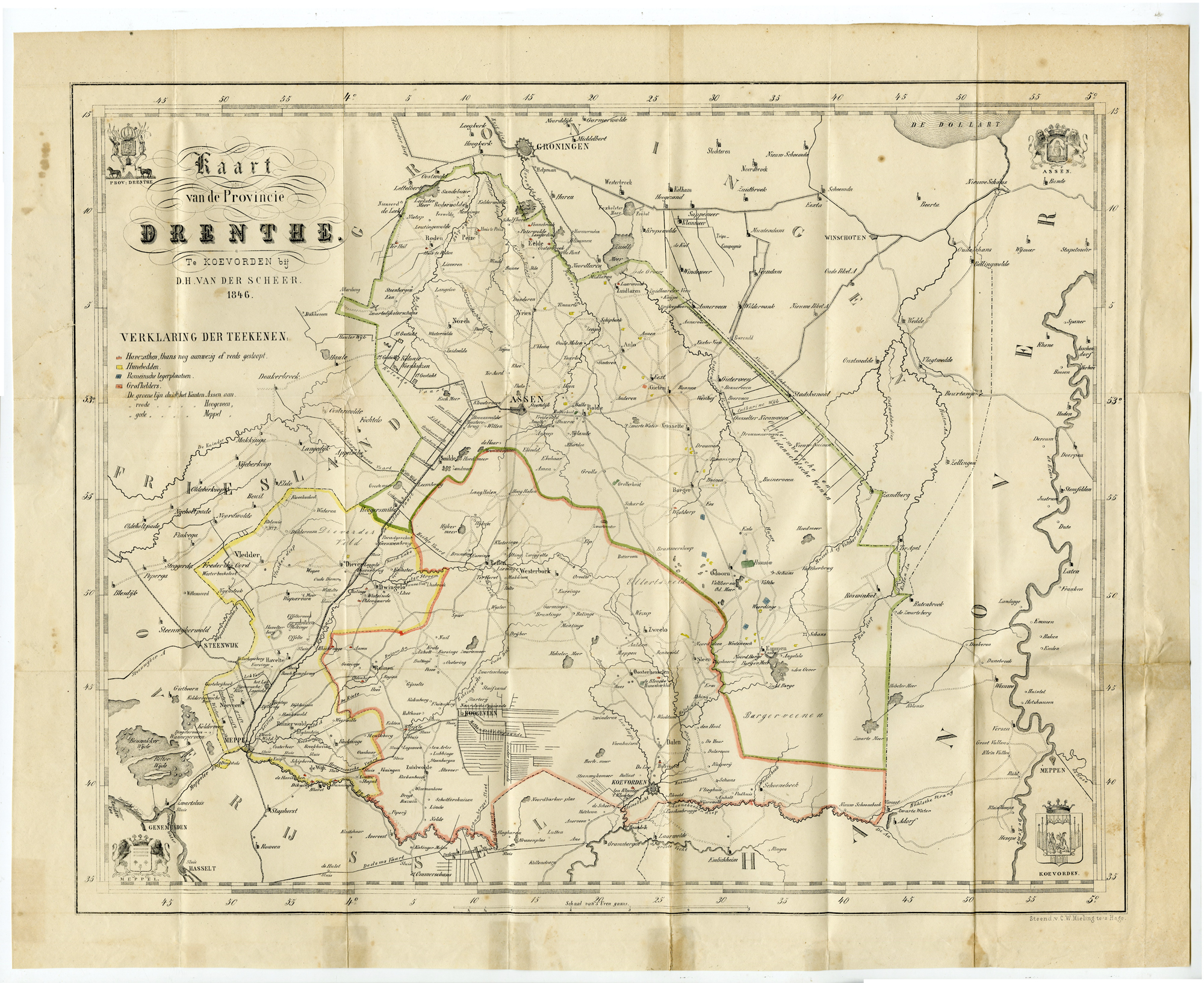 , Rare Antique Map-Province of Drenthe-van der Scheer-1846, Pictura Antique Prints