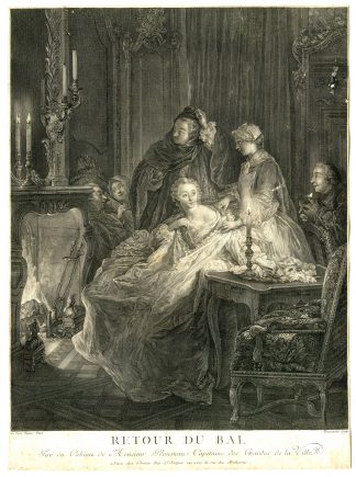Antique Master Print-RETOUR DU BAL-RETURN FROM MASKED BALL-Beauvarlet-Troy-1758