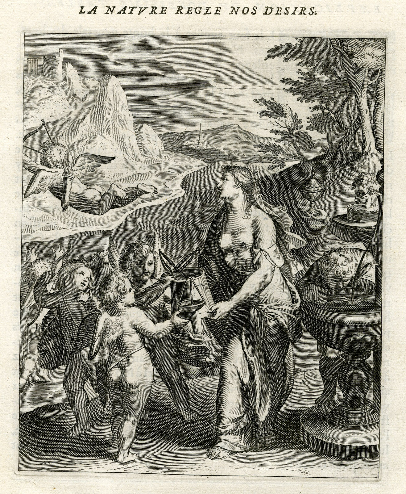 , Antique Print-NATURE-RULES-DESIRES-DIANA-LADY OF EPHESUS-Vaenius-Daret-1646, Pictura Antique Prints