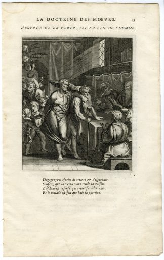 Antique Print-WISDOM AS A GUIDE TO LIFE-TIME-HOURGLASS-VIRTUES-Vaenius-Daret-1646