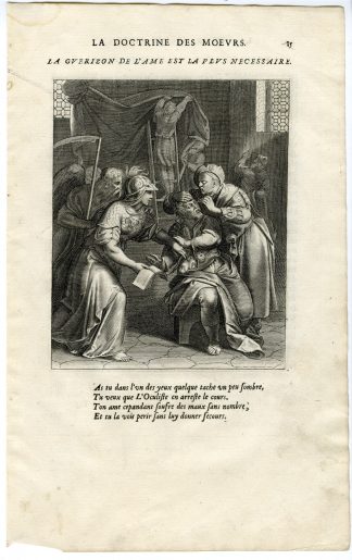 Antique Print-HEALING YOUR SOUL-DOCTOR-FATHER TIME-WISDOM-Vaenius-Daret-1646