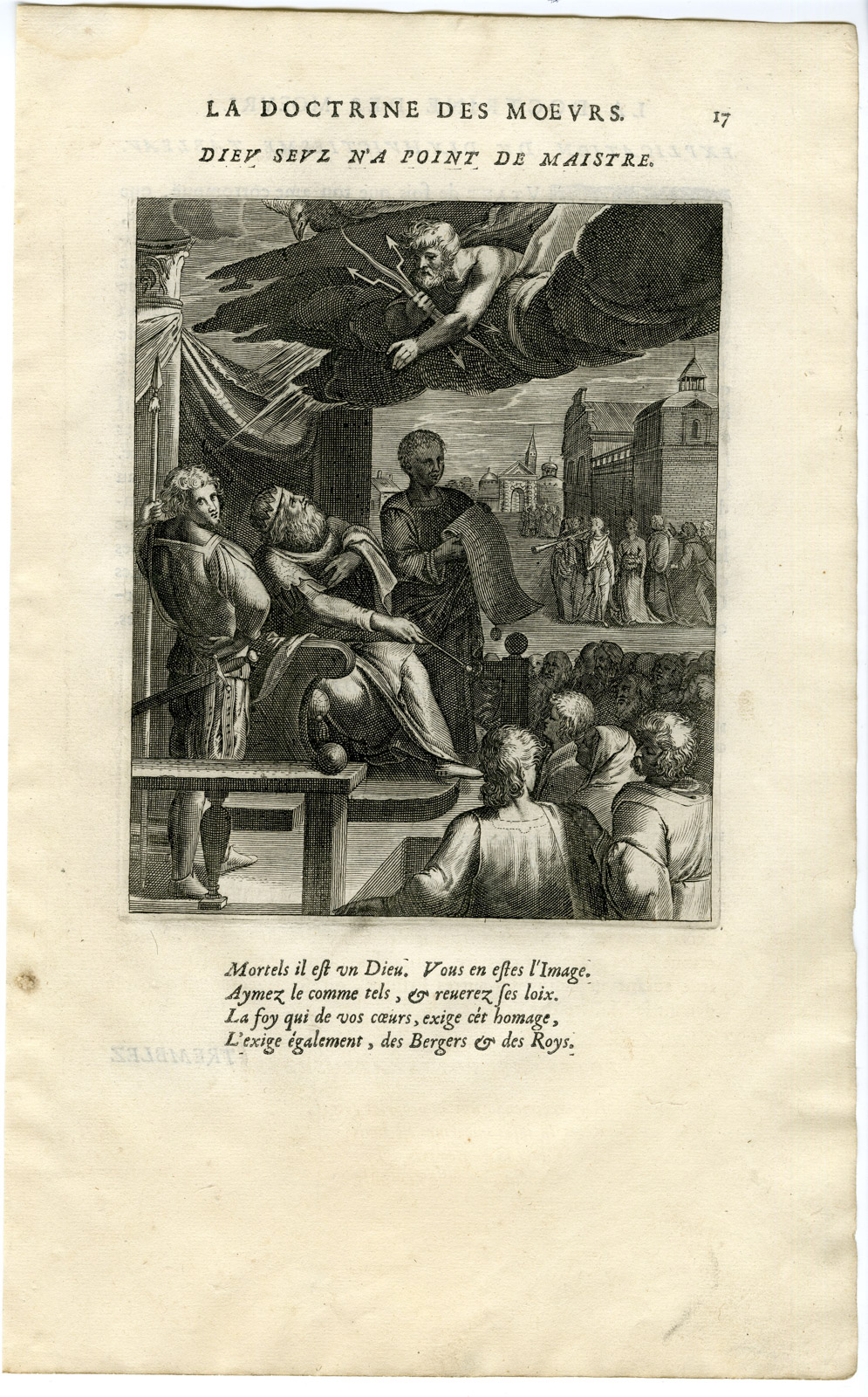 , Antique Print-MEN ARE EQUAL UNDER GOD-APOLLO-KING-Vaenius-Daret-1646, Pictura Antique Prints