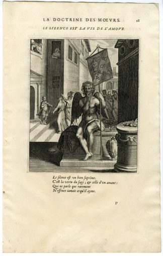 Antique Print-SILENCE IS THE LIFE OF LOVE-ANGEL-ROMAN BANNER-Vaenius-Daret-1646