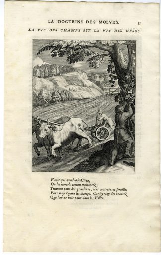 Antique Print-COUNTRY LIFE IS PREFERABLE-OXEN-PLOUGH-GRAPES-Vaenius-Daret-1646