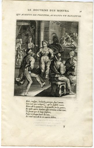 Antique Print-WHO SEEKS PLEASURE GETS REGRET-REPENTANCE-Vaenius-Daret-1646