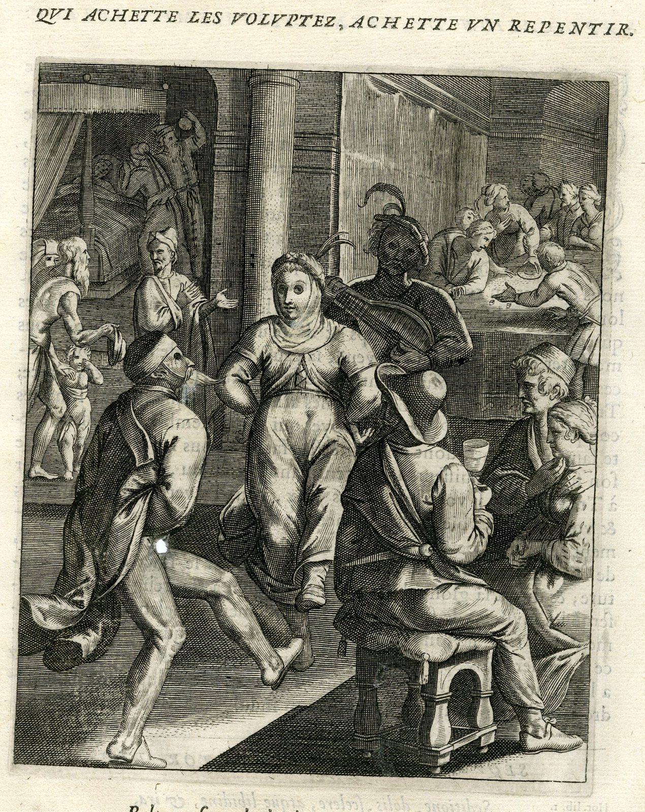 , Antique Print-WHO SEEKS PLEASURE GETS REGRET-REPENTANCE-Vaenius-Daret-1646, Pictura Antique Prints