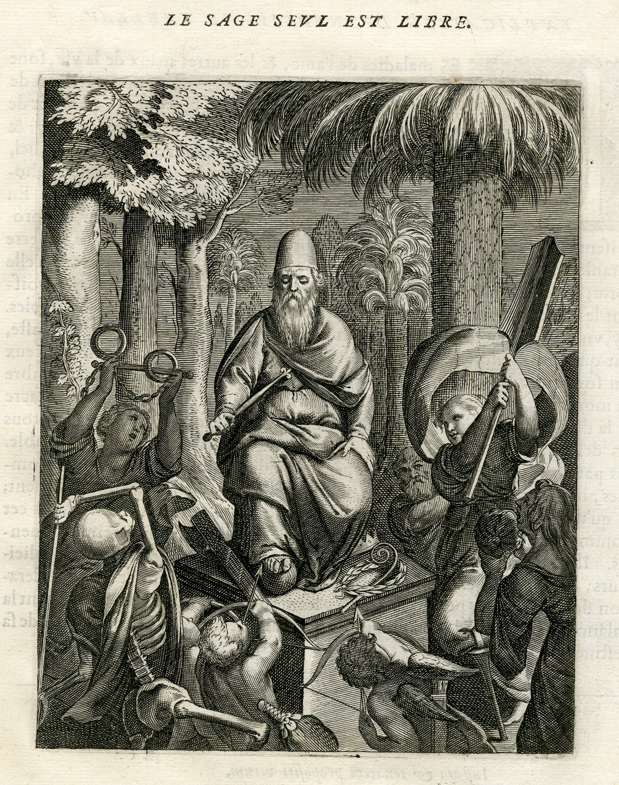 , Antique Print-WISDOM-WISE-IS FREE-FREEDOM-Vaenius-Daret-1646, Pictura Antique Prints