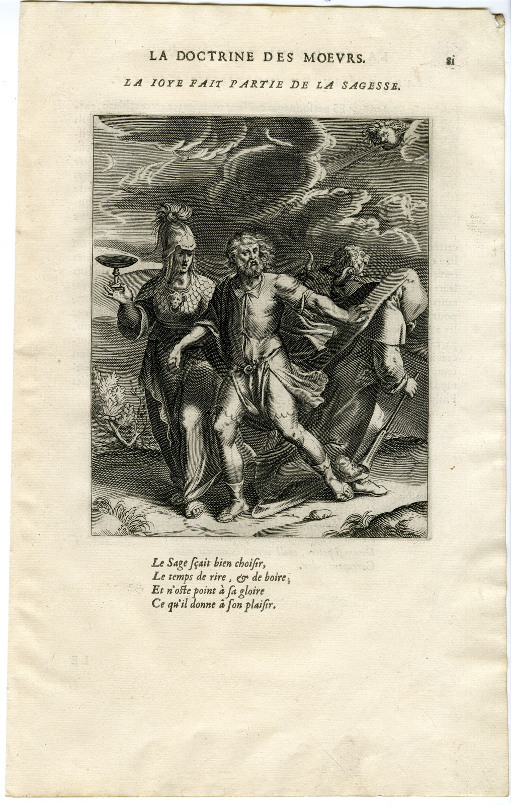 , Antique Print-JOY-MIRTH IS PART OF WISDOM-ATHENA-Vaenius-Daret-1646, Pictura Antique Prints