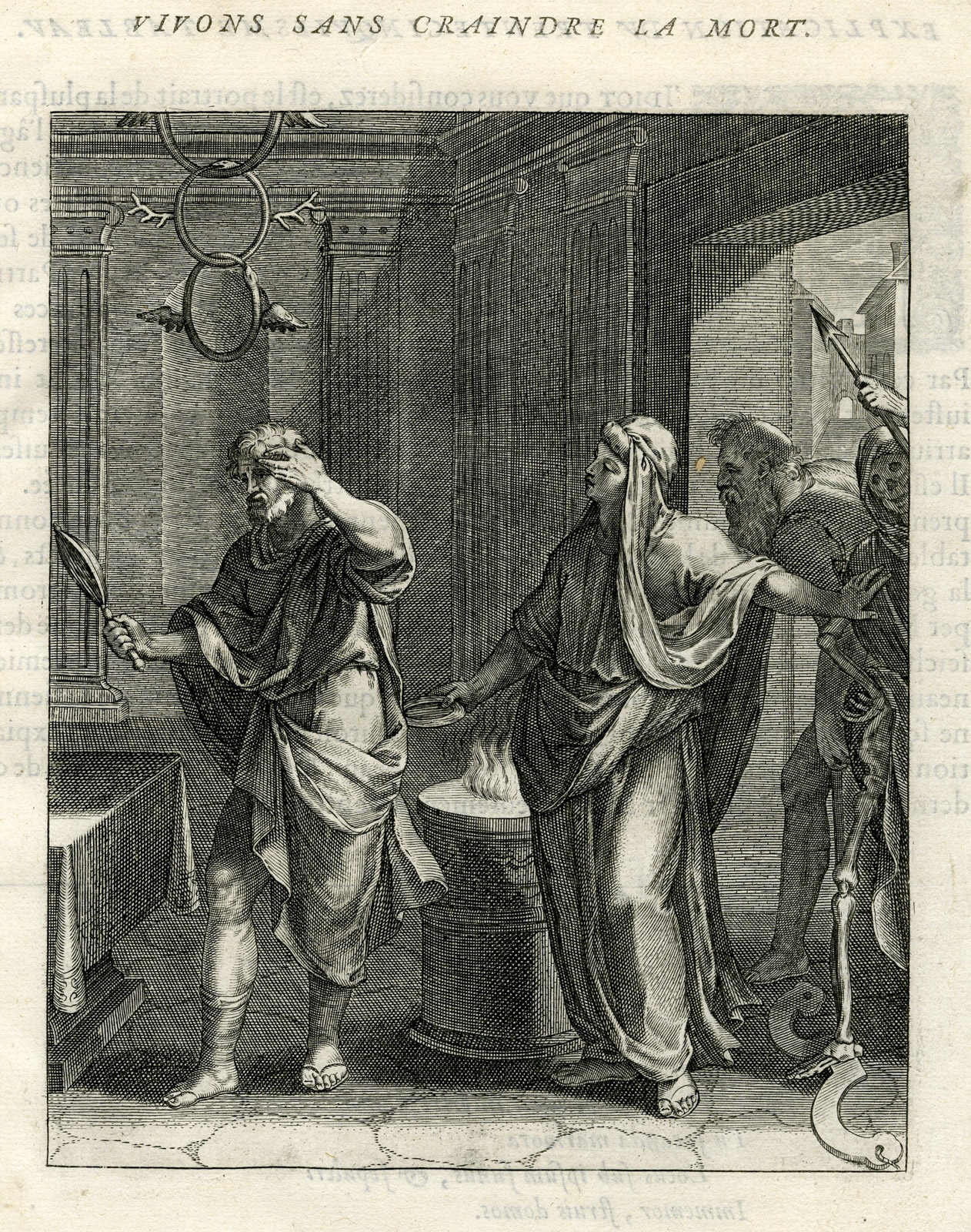 , Antique Print-LIVE WITHOUT FEARING DEATH-Vaenius-Daret-1646, Pictura Antique Prints