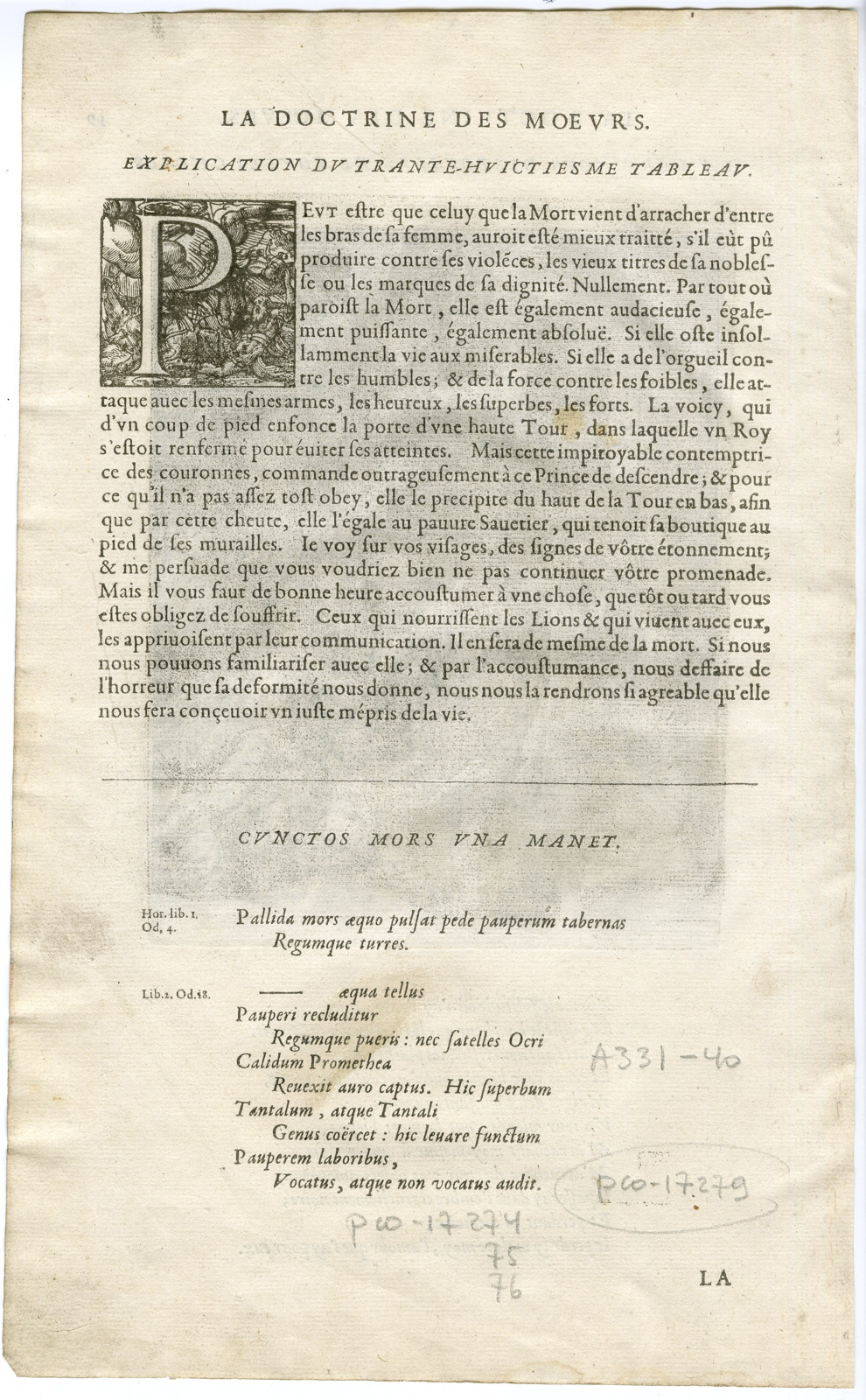 , Antique Print-DEATH MAKES US ALL EQUAL-KING OR POOR-Vaenius-Daret-1646, Pictura Antique Prints