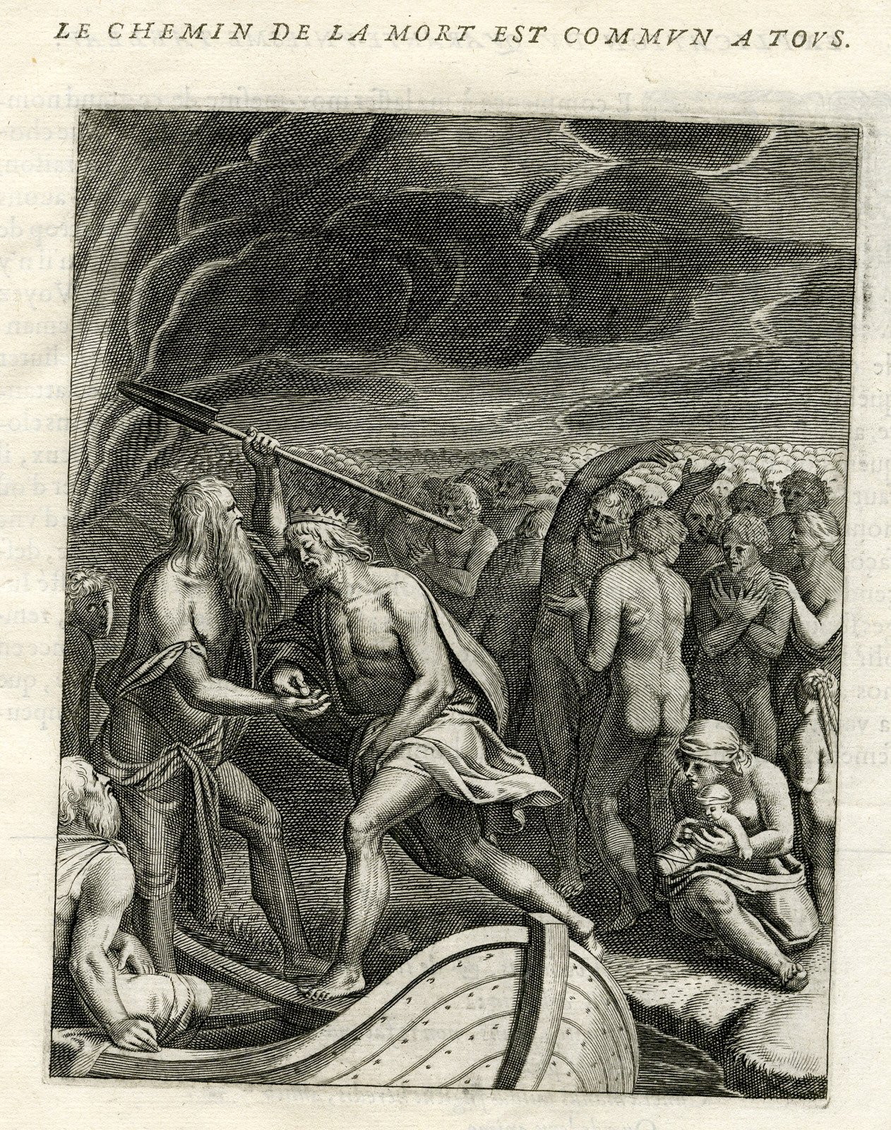 , Antique Print-ROAD TO DEATH IS EQUAL FOR ALL-CHARON-BOAT-Vaenius-Daret-1646, Pictura Antique Prints