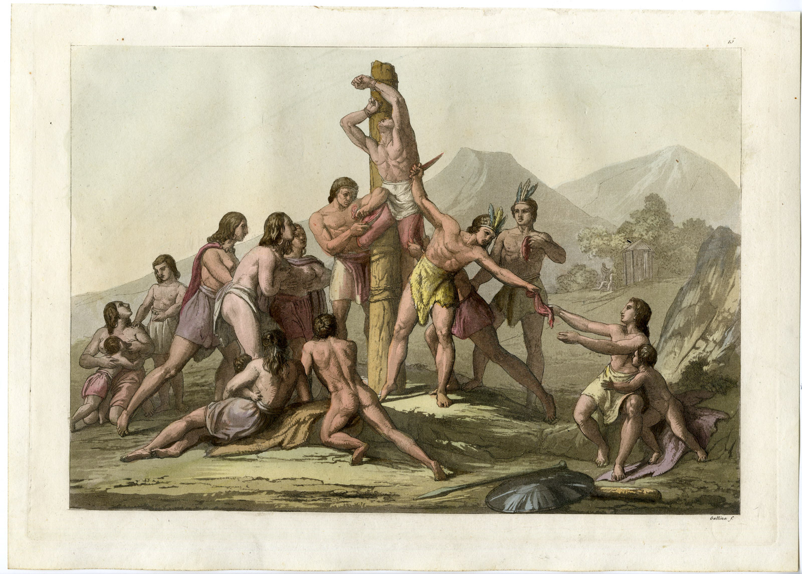 , Antique Print-SACRIFICE-INCA-PERU-SOUTH AMERICA-Ferrario-Gallina-1821, Pictura Antique Prints