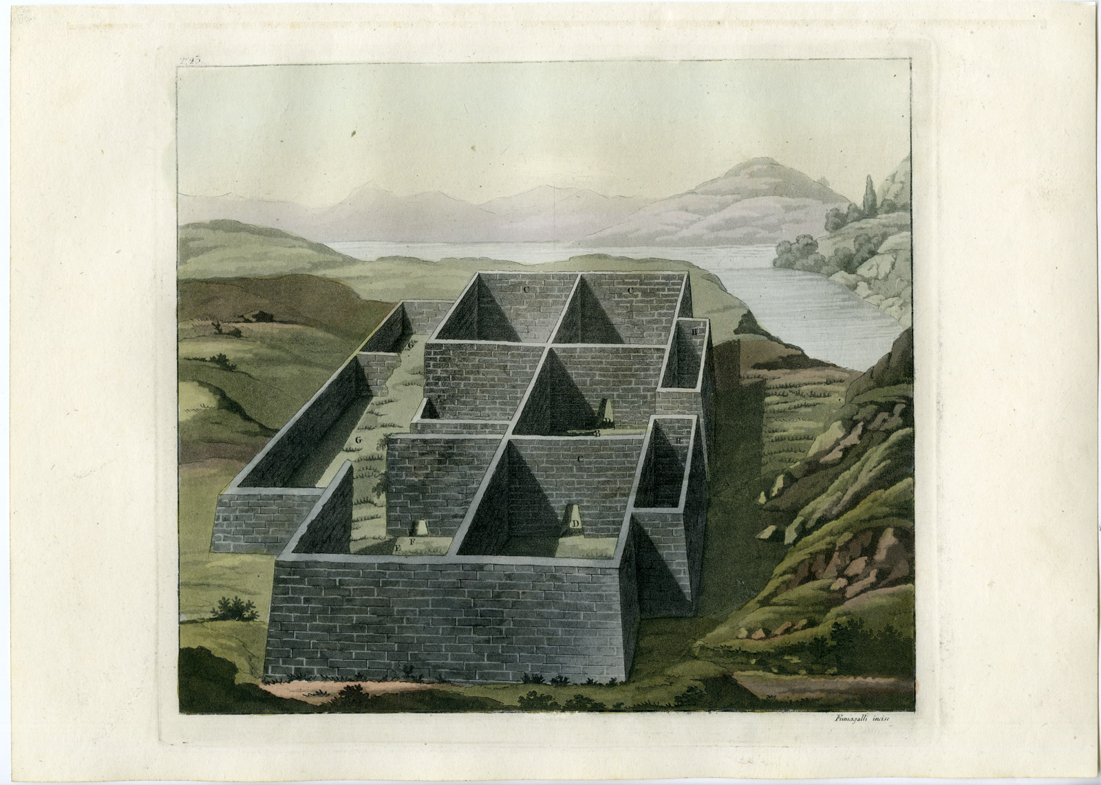 , Antique Print-INCA PALACE-CALLO-PERU-SOUTH AMERICA-Ferrario-Gallina-1821, Pictura Antique Prints