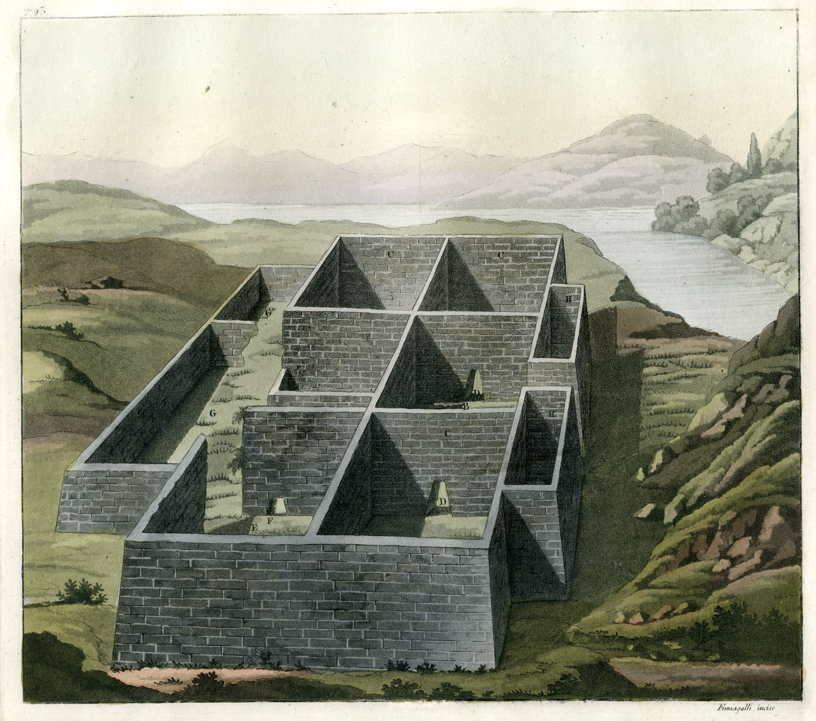 , Antique Print-INCA PALACE-CALLO-PERU-SOUTH AMERICA-Ferrario-Gallina-1821, Pictura Antique Prints