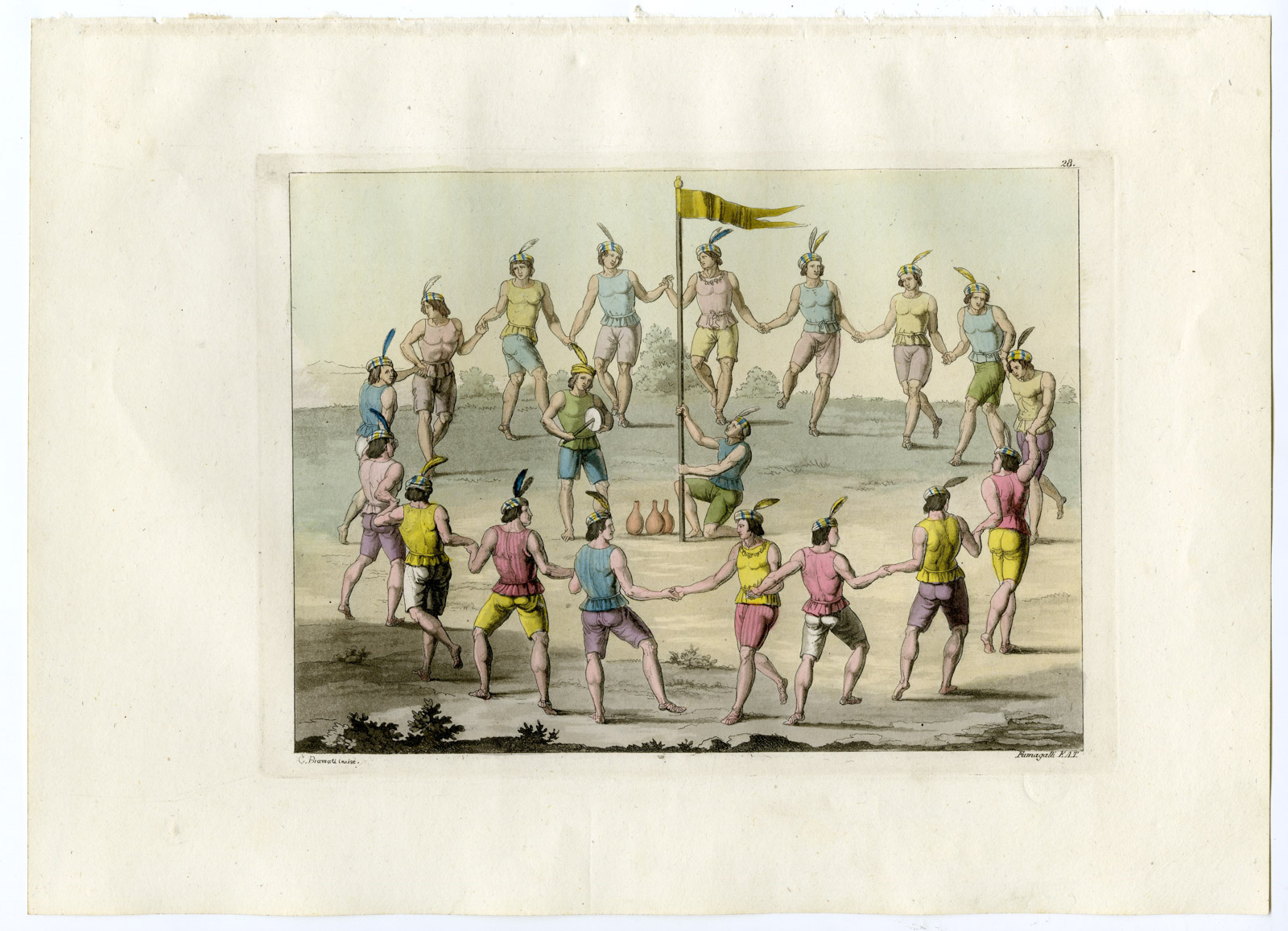 , Antique Print-COSTUME-CHILEAN TRADITIONAL DANCE-CHILE-PL.28-Ferrario-Bramati-Fumagalli-1821, Pictura Antique Prints