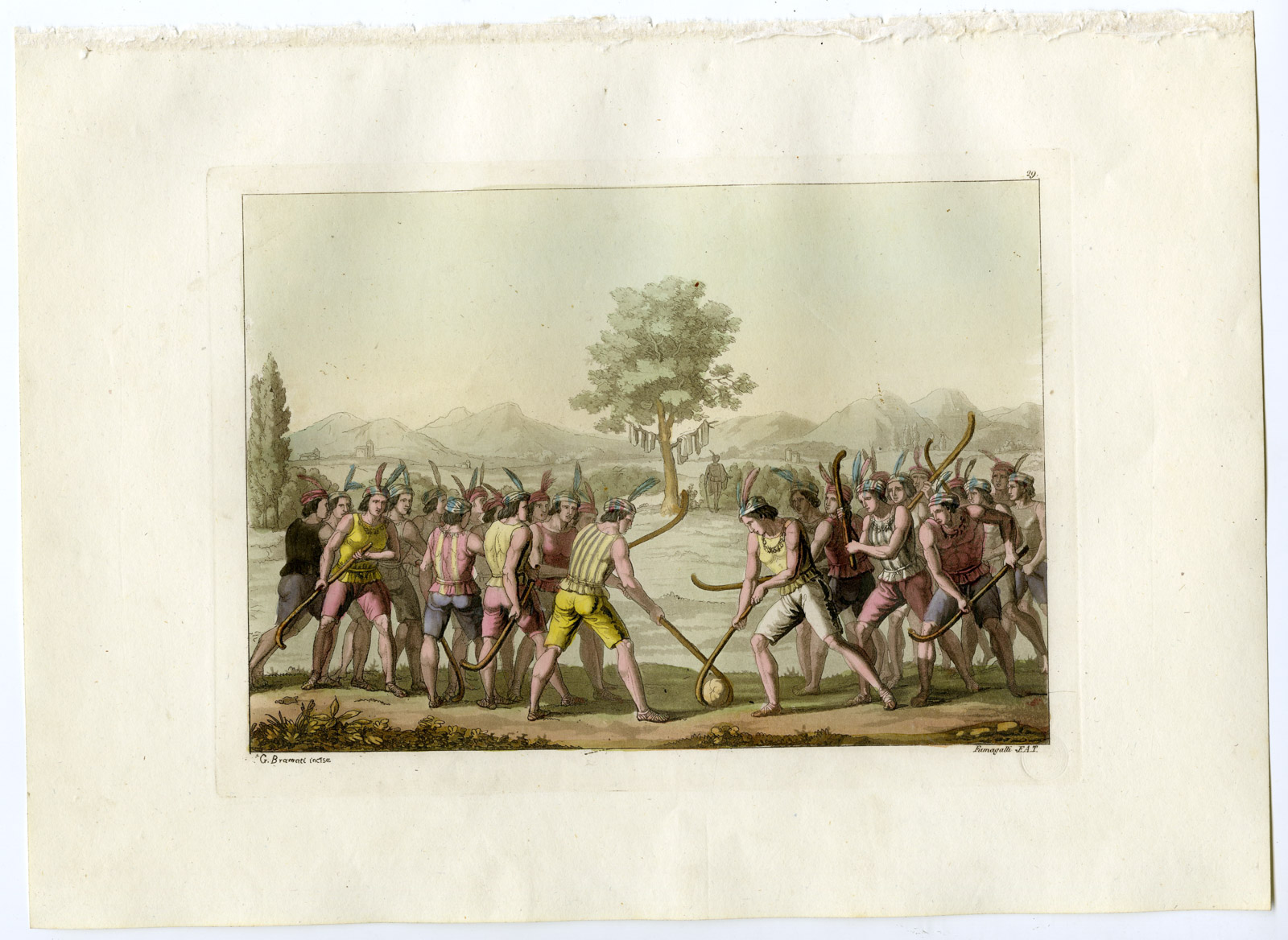 , Antique Print-CIUECA-CHILEAN TRADITIONAL HOCKEY LIKE GAME-PL.29-Ferrario-Bramati-Fumagalli-1821, Pictura Antique Prints