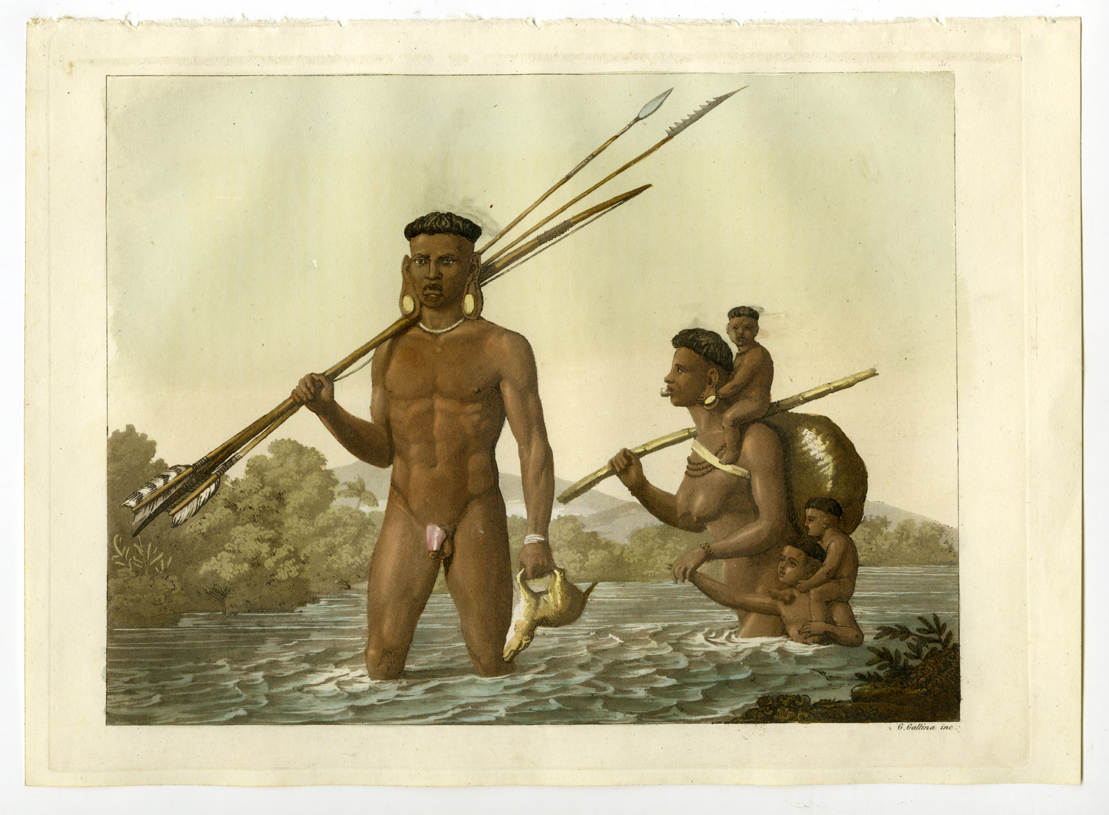 , Antique Print-BARBOTTO-LENGUA PEOPLE-PARAGUAY-PL.31-Ferrario-Bramati-Fumagalli-1821, Pictura Antique Prints