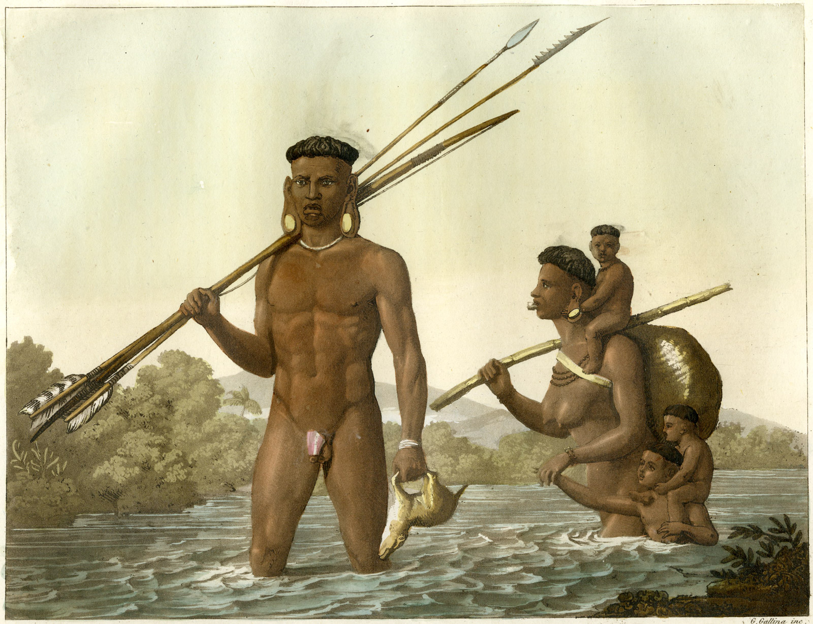 , Antique Print-BARBOTTO-LENGUA PEOPLE-PARAGUAY-PL.31-Ferrario-Bramati-Fumagalli-1821, Pictura Antique Prints