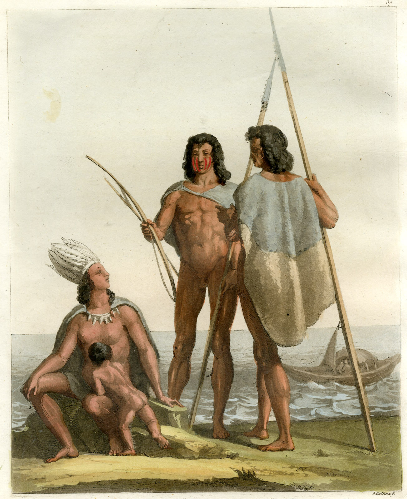 , Antique Print-NATIVES-YACANACUS-TIERRA DEL FUEGO-ARGENTINA-CHILE-PL.39-Ferrario-Gallina-1821, Pictura Antique Prints