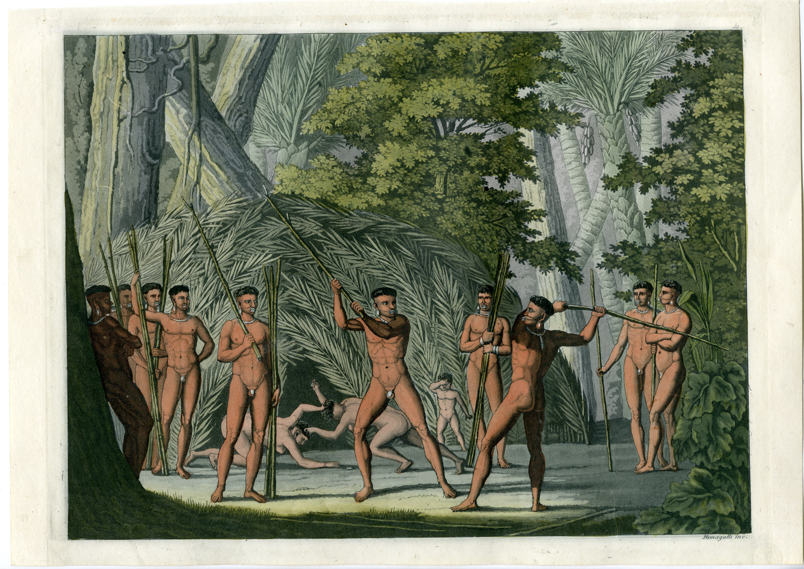 Pco 16884 416x295 Antique Print-BOTOCUDOS-STICK FIGHTING-WRESTLING-BRAZIL-PL.51-Ferrario-Bramati-1821