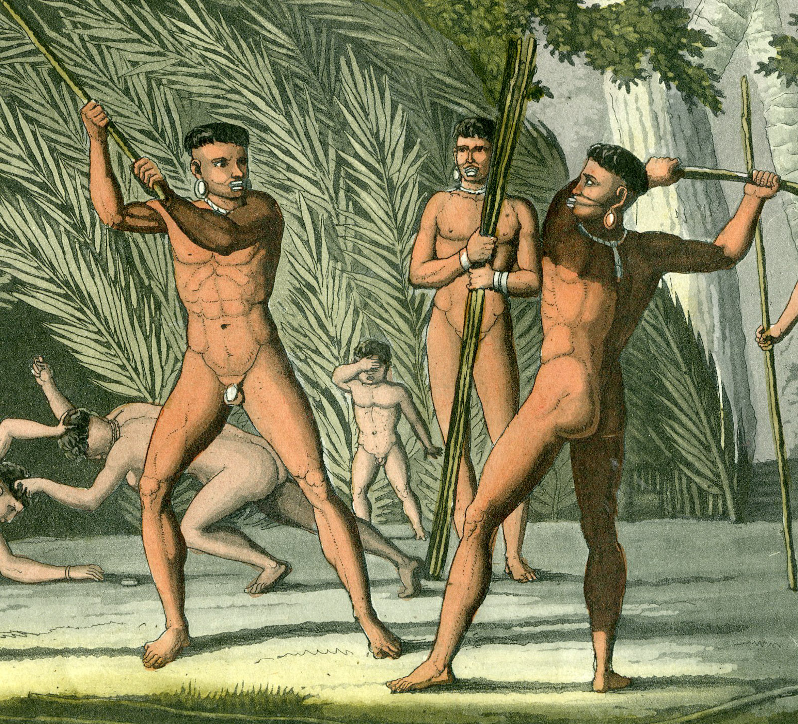 Pco 16885 416x378 Antique Print-BOTOCUDOS-STICK FIGHTING-WRESTLING-BRAZIL-PL.51-Ferrario-Bramati-1821 - Image 2