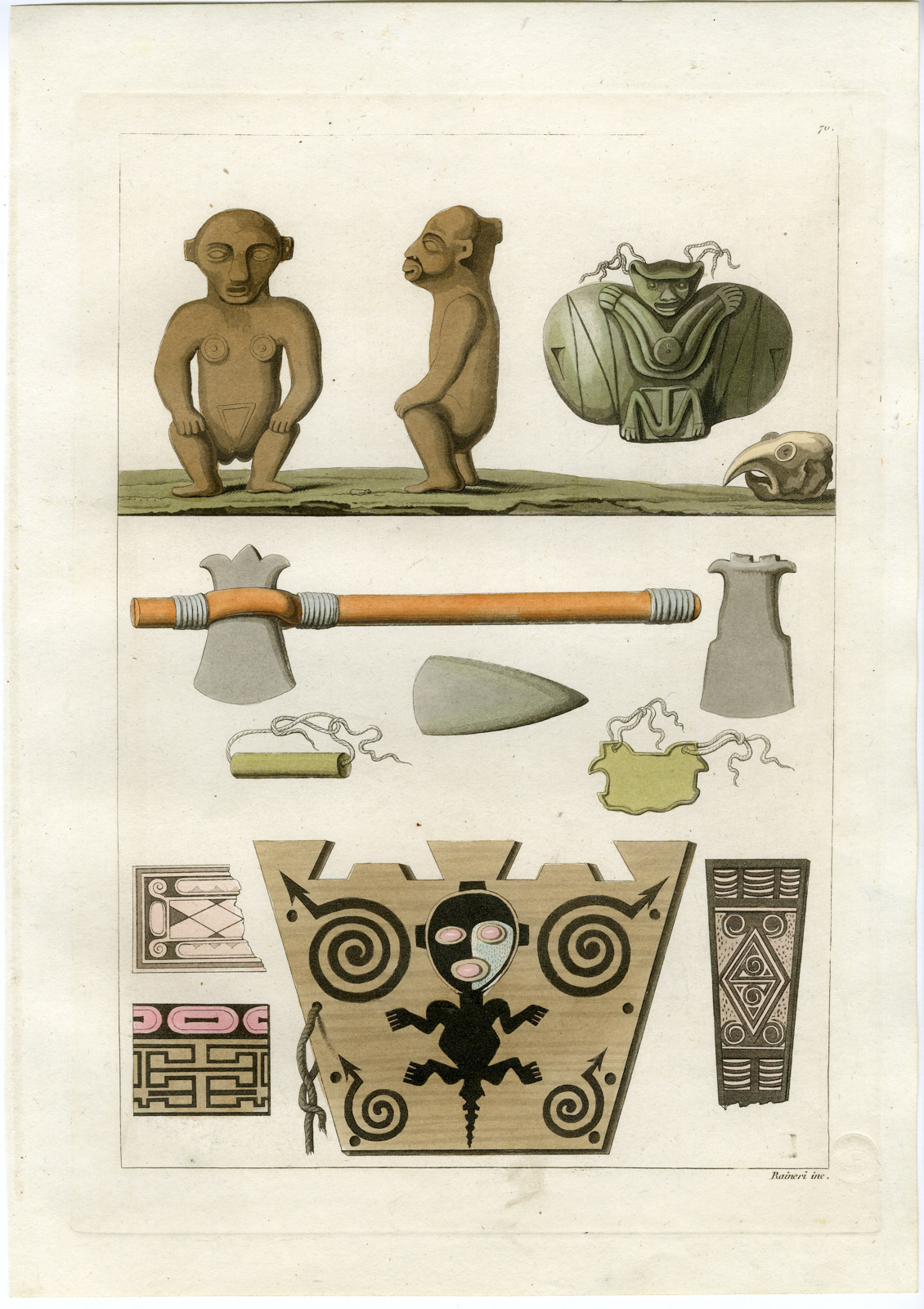 Pco 16941 416x589 Antique Print-CARRIBEAN-INDIGENOUS IDOLS-AXE-ORNAMENTS-PL.-70-Ferrario-Raineri-1821