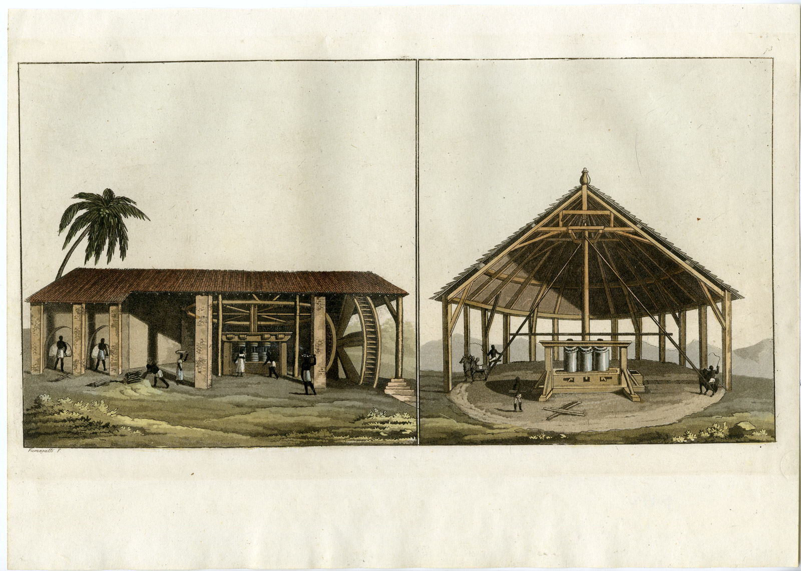 , Antique Print-CARRIBEAN-SUGAR MILL-PL.-73-Ferrario-Fumagalli-1821, Pictura Antique Prints