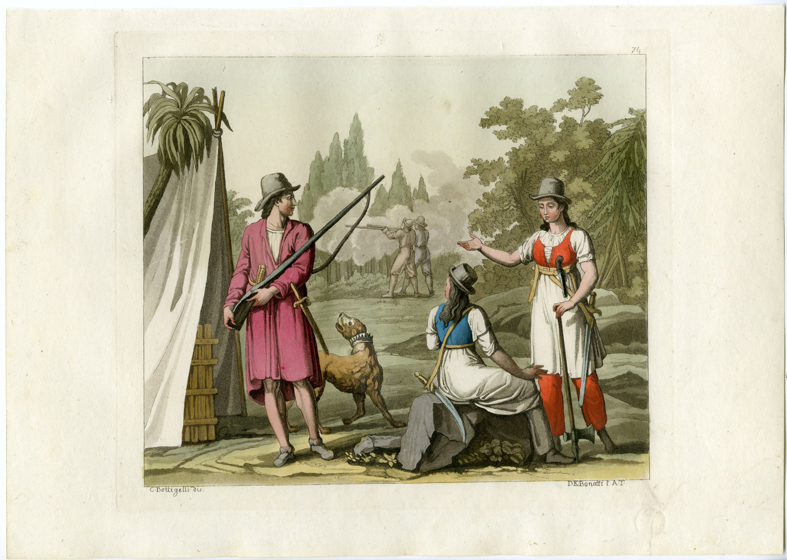 , Antique Print-CARRIBEAN-BUCCANEER-FILIBUSTER-PIRATE-PL.-74-Ferrario-Fumagalli-1821, Pictura Antique Prints