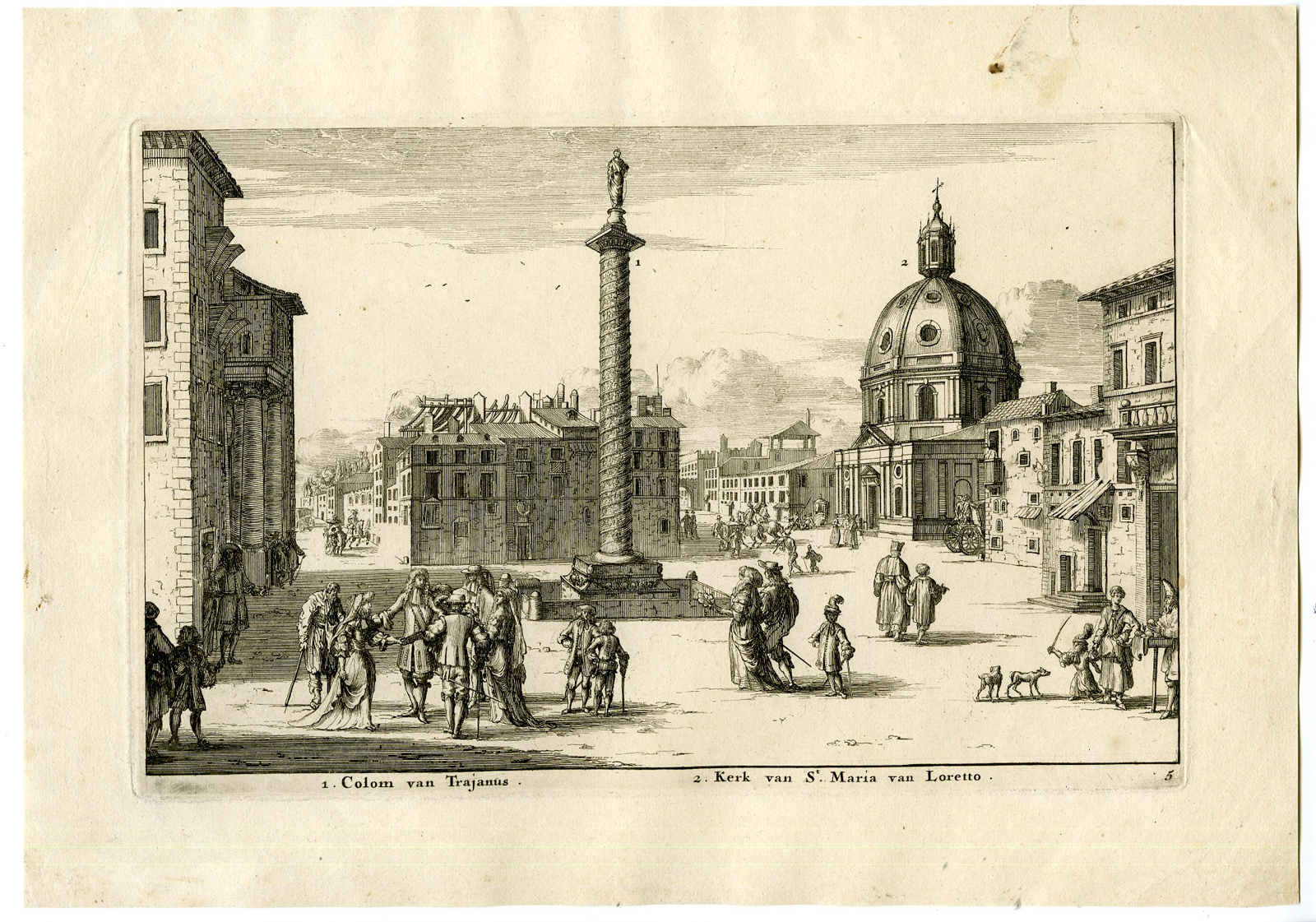 , Antique Print-COLUMN TRAIANUS-ROME-CHURCH-ST. MARIA-LORETTO-Visscher-Swidde-1691, Pictura Antique Prints