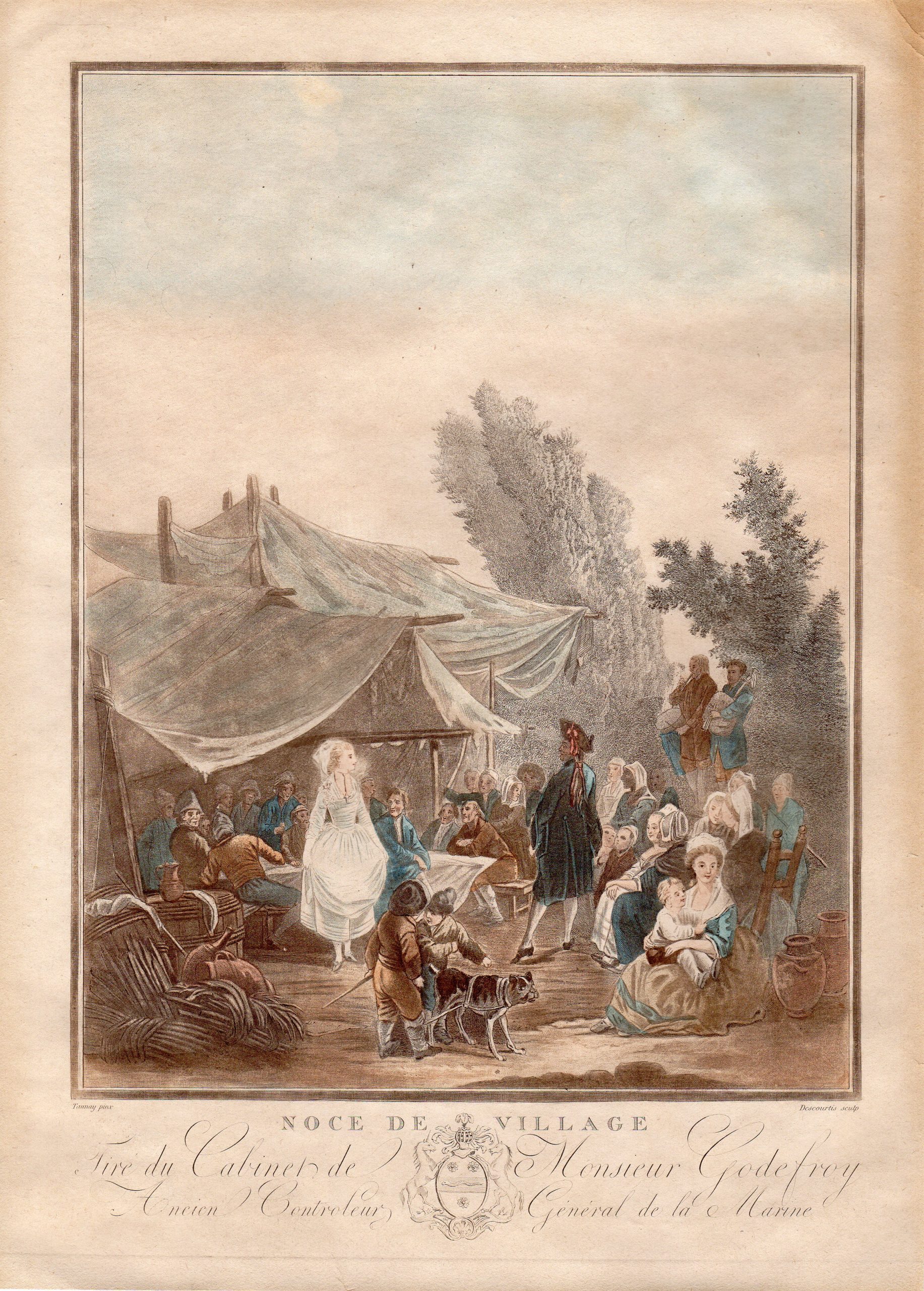 , Antique Print-NOCE DE VILLAGE-WEDDING-Taunay-Descourtis-1795, Pictura Antique Prints
