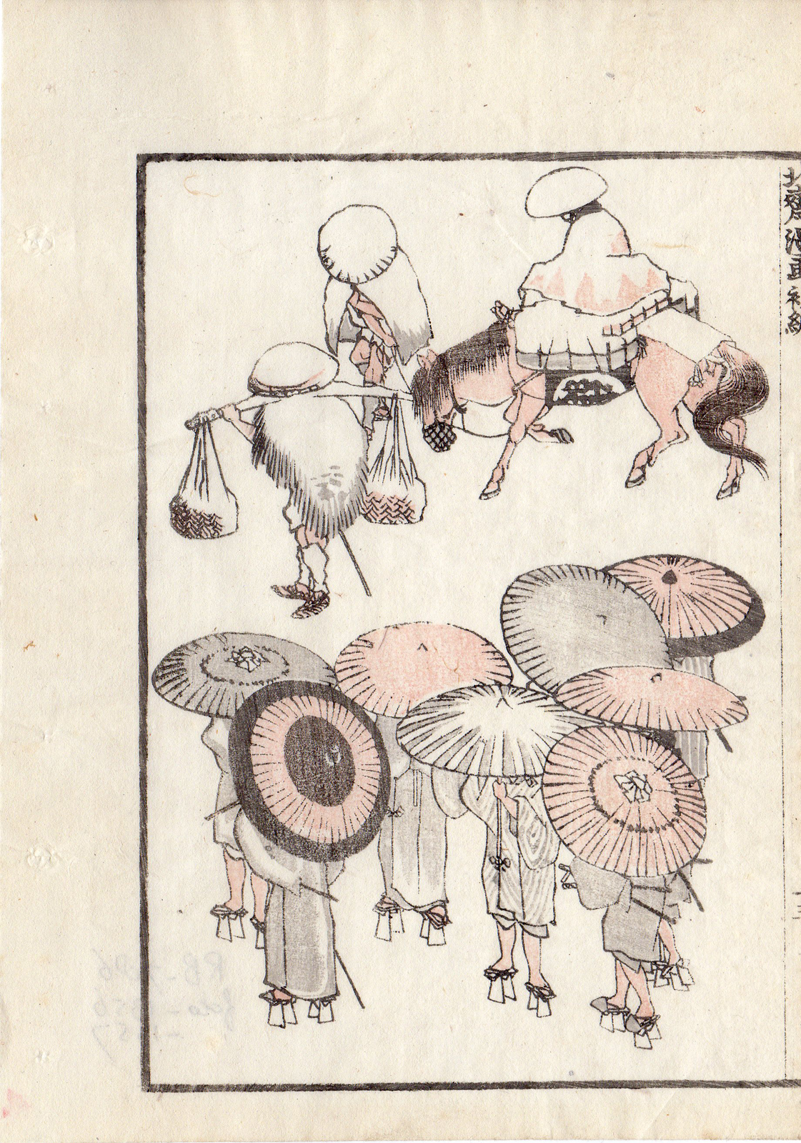 RB 1356 416x594 Antique Print-JAPANESE-MANGA-UMBRELLA-HORSEBACK-WOODEN SHOES-Hokusai-c.1878