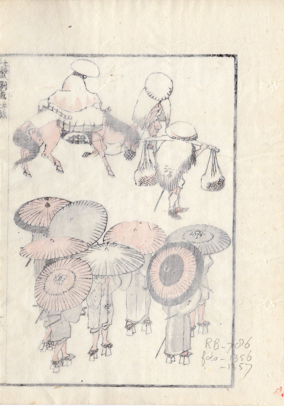 RB 1357 416x594 Antique Print-JAPANESE-MANGA-UMBRELLA-HORSEBACK-WOODEN SHOES-Hokusai-c.1878 - Image 2
