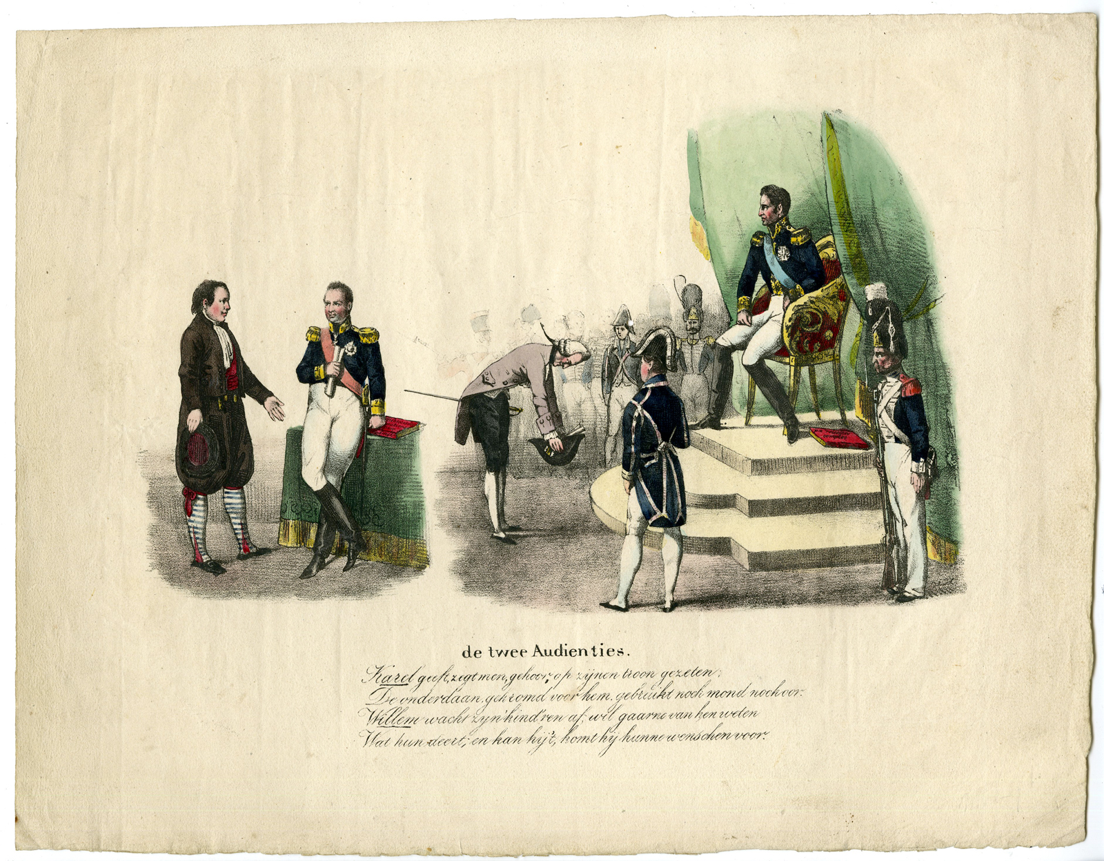 , Antique Print-AUDIENCE STYLE OF KING WILLIAM I VS. CHARLES X-Hemelryck-1827, Pictura Antique Prints